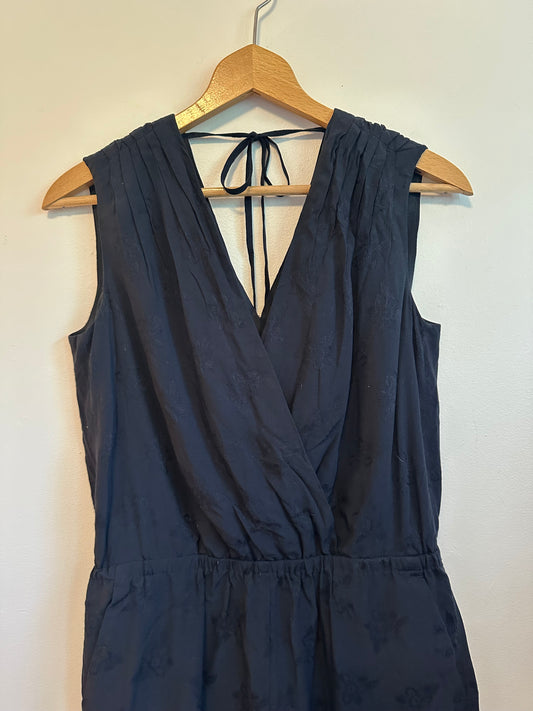 Ann Taylor LOFT Navy Blue Floral Jacquard Wrap Romper | Size XSP