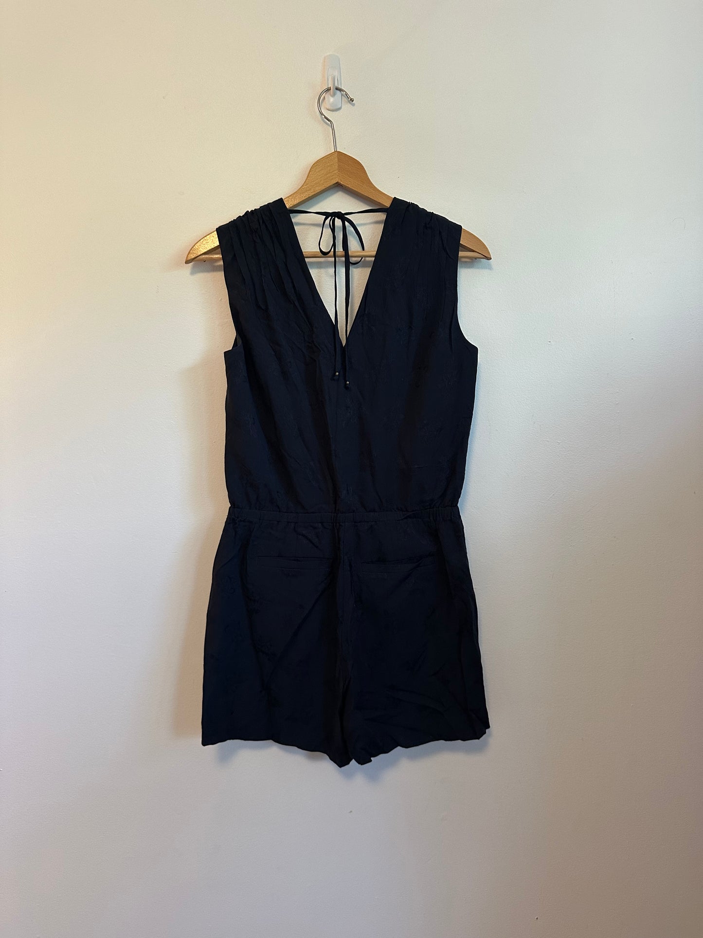 Ann Taylor LOFT Navy Blue Floral Jacquard Wrap Romper | Size XSP
