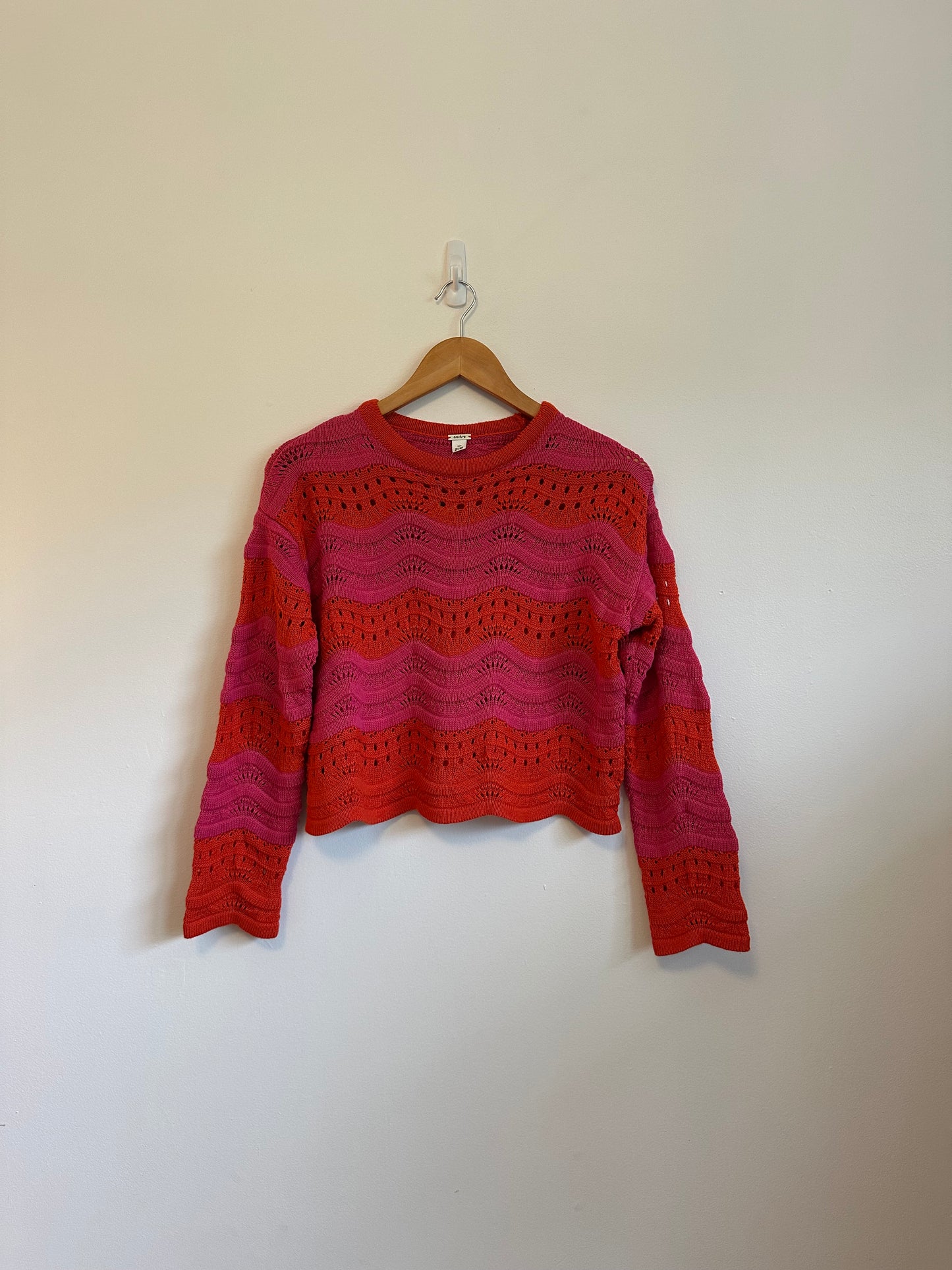 Anthropologie NWT Knit Crochet Sweater in Pink and Orange Stripe | Size XXS