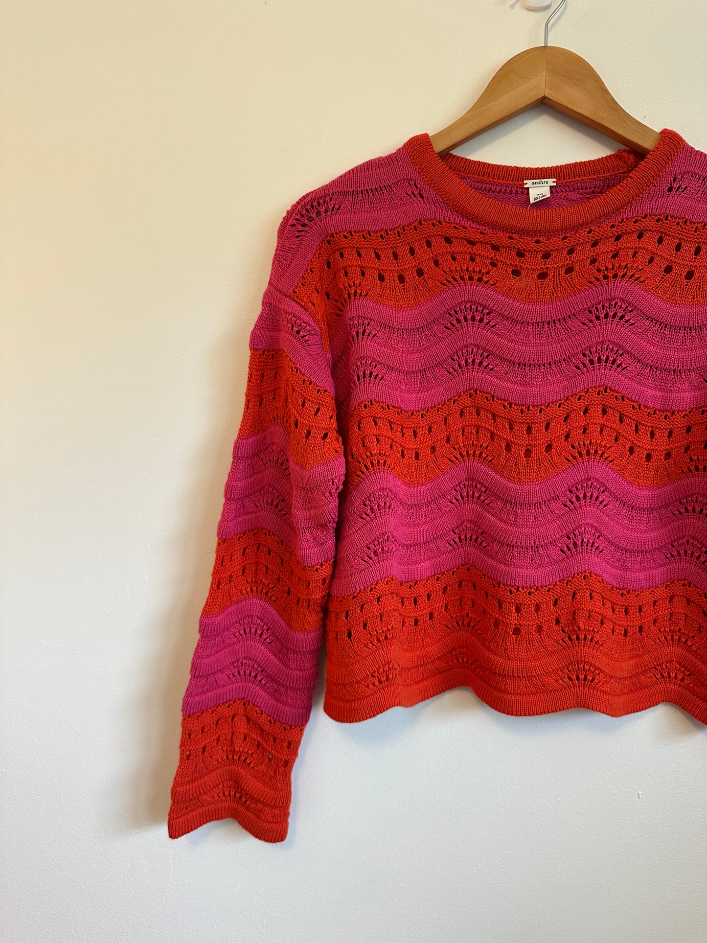 Anthropologie NWT Knit Crochet Sweater in Pink and Orange Stripe | Size XXS