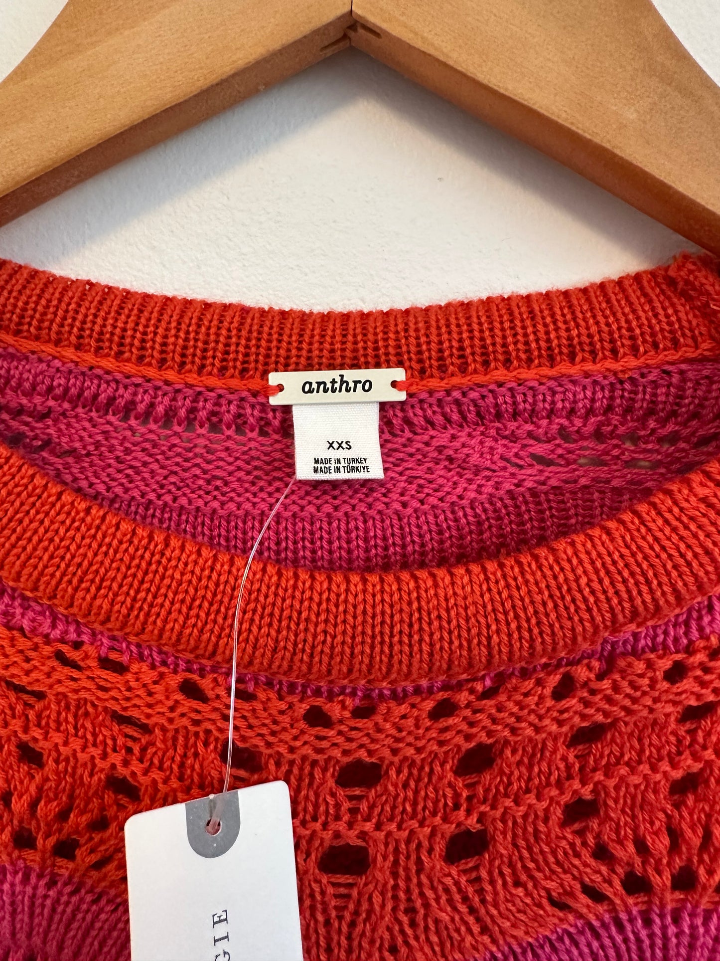 Anthropologie NWT Knit Crochet Sweater in Pink and Orange Stripe | Size XXS