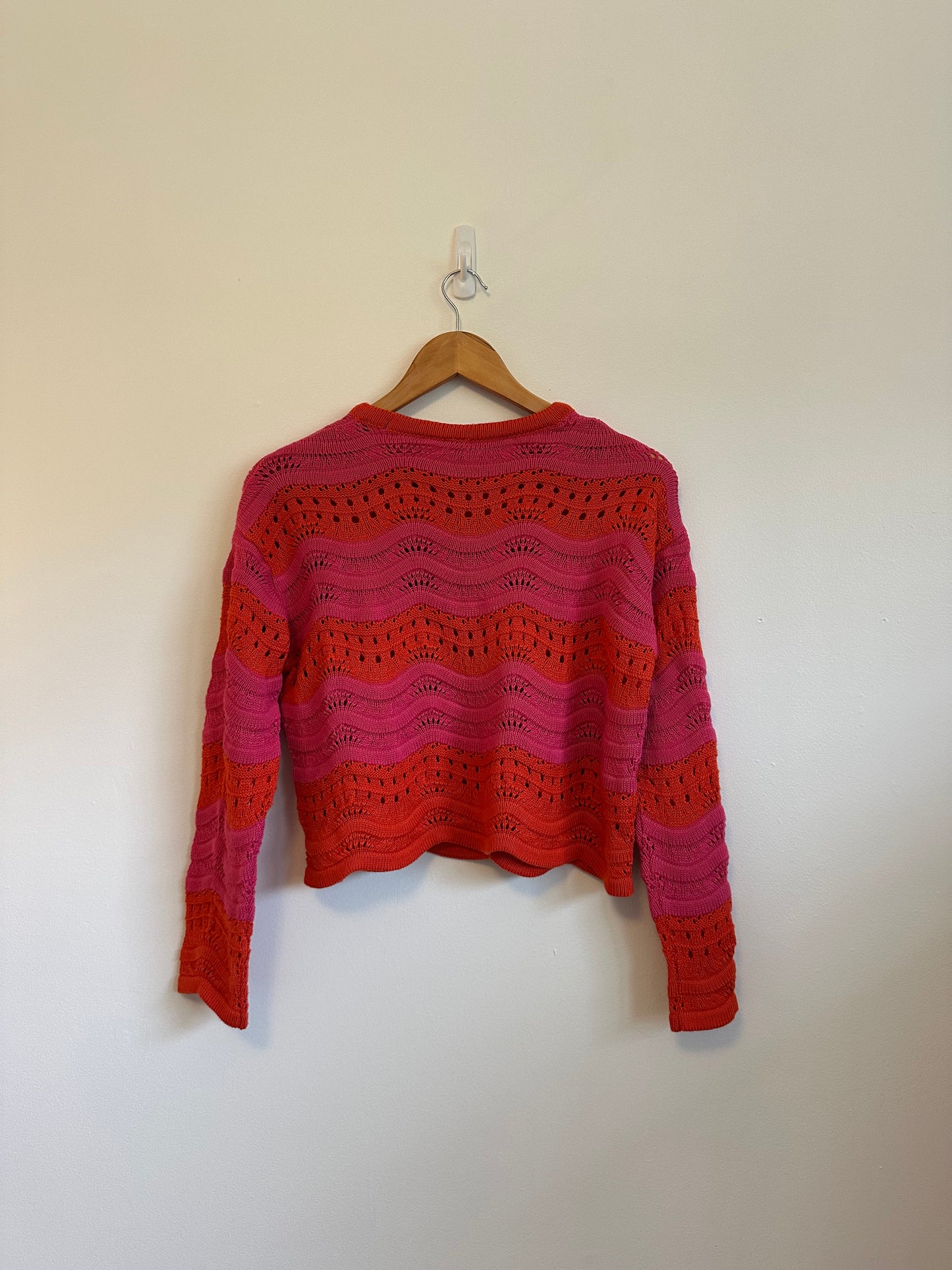 Anthropologie NWT Knit Crochet Sweater in Pink and Orange Stripe | Size XXS