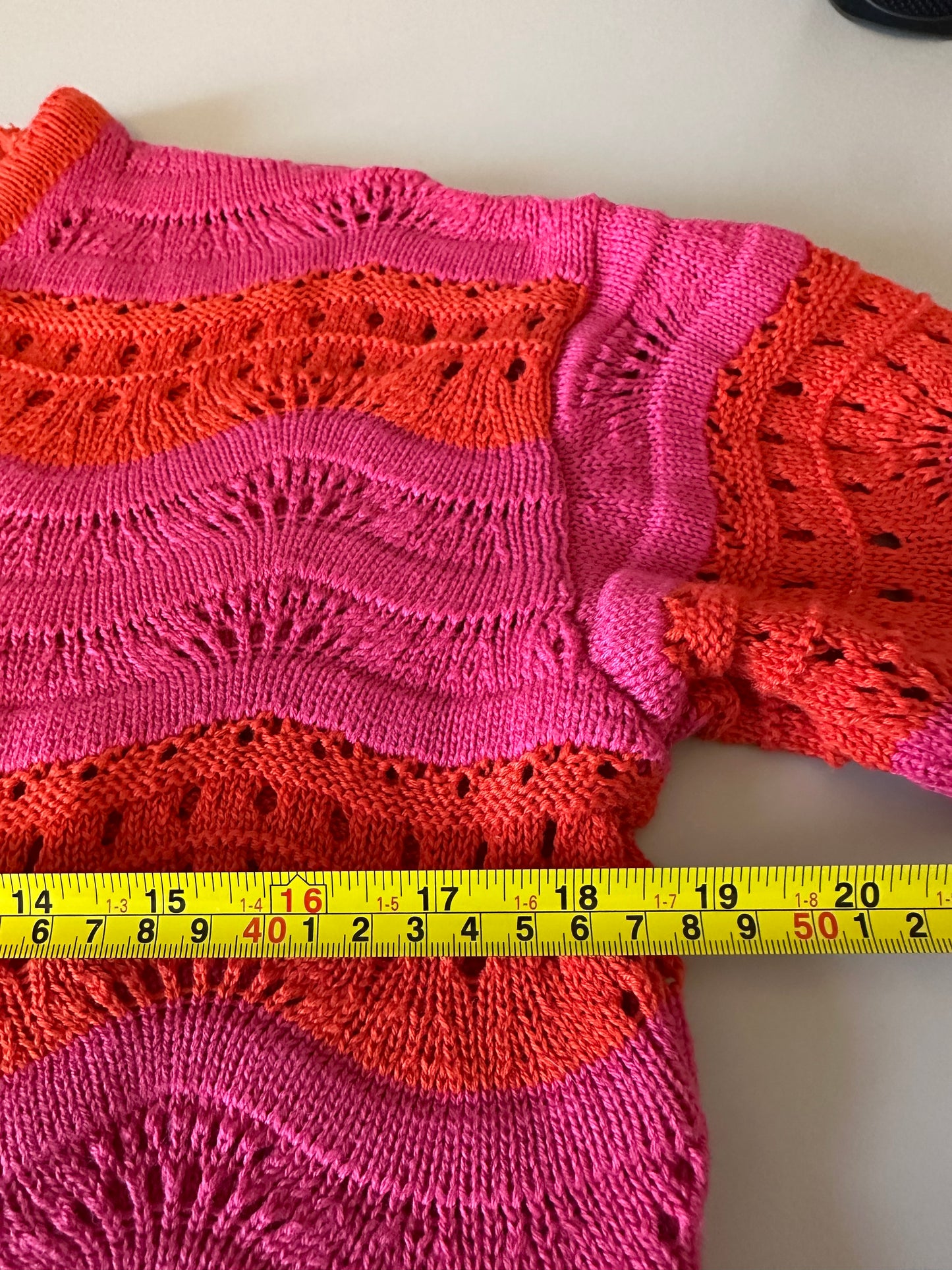 Anthropologie NWT Knit Crochet Sweater in Pink and Orange Stripe | Size XXS