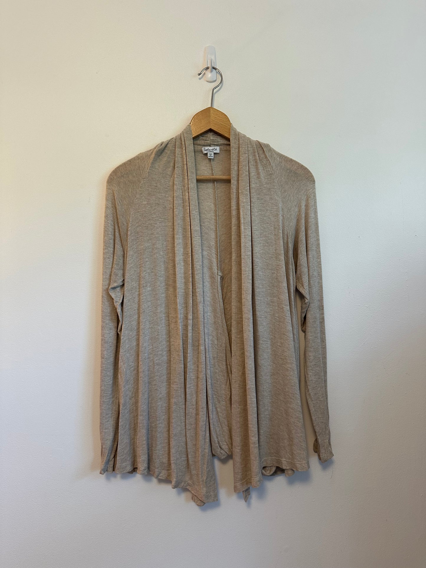 Splendid Oatmeal Heather Draped Open Front Cardigan in Beige | Size XS