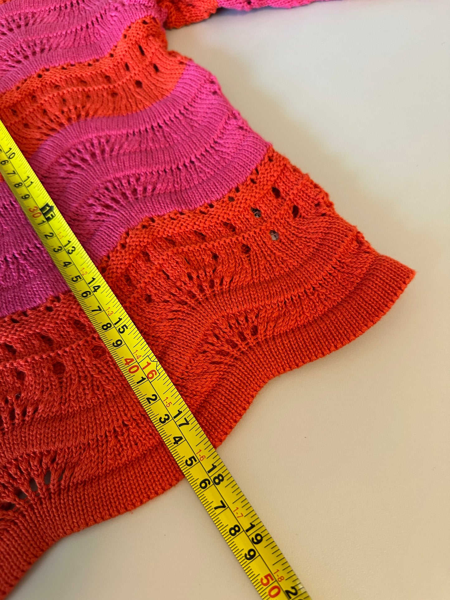 Anthropologie NWT Knit Crochet Sweater in Pink and Orange Stripe | Size XXS