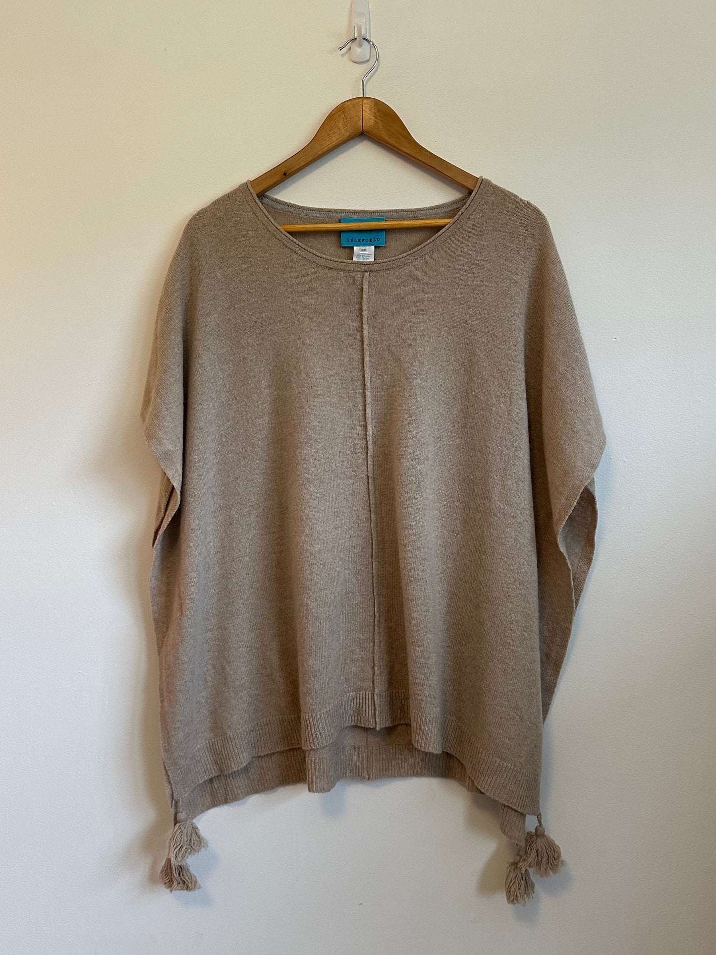 Islefield Cashmere Poncho with Tassels in Tan | One Size