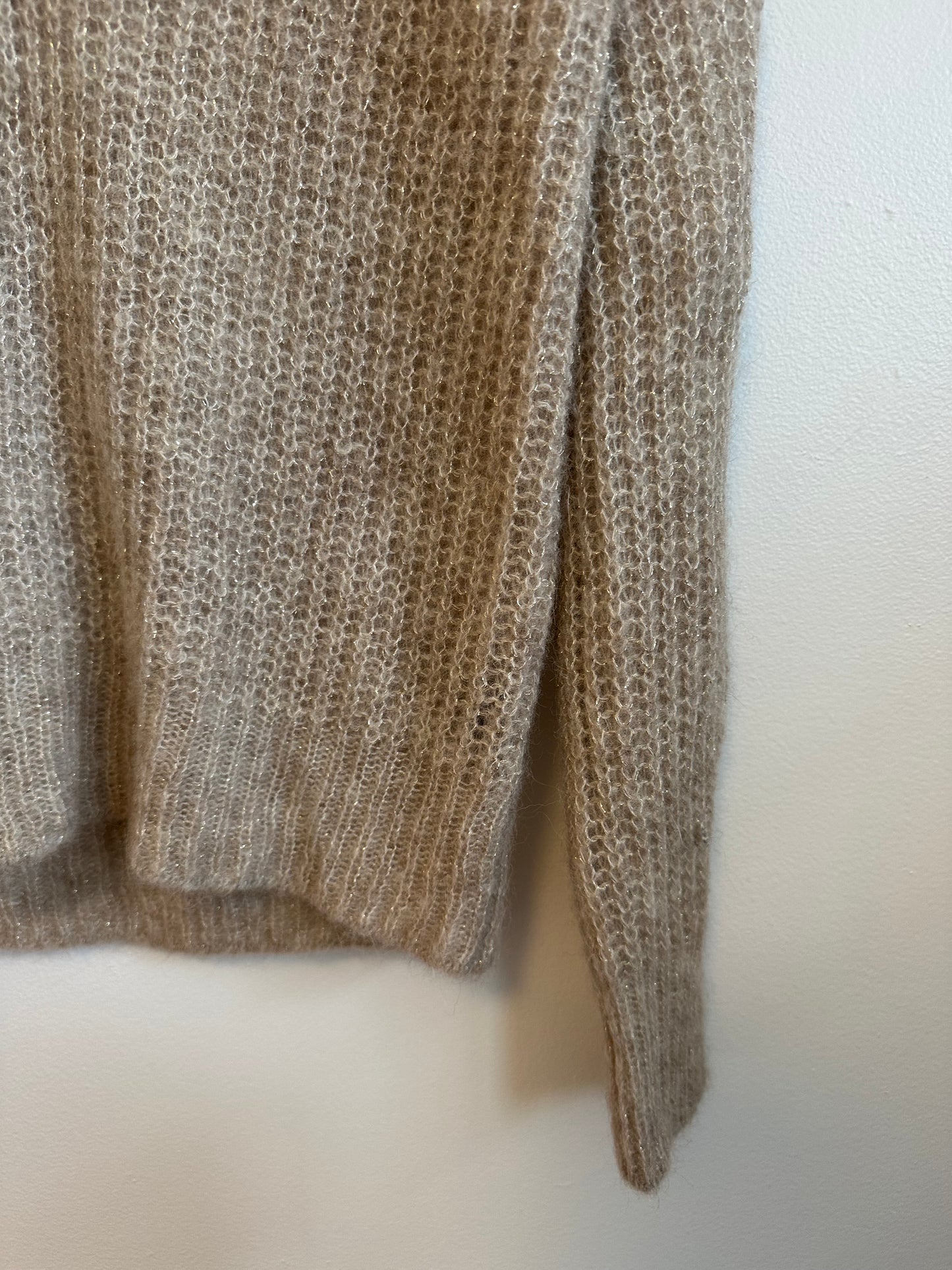 NWT 360 Sweater Sparkle Gold Metallic Alpaca Blend V-Neck | Size XS