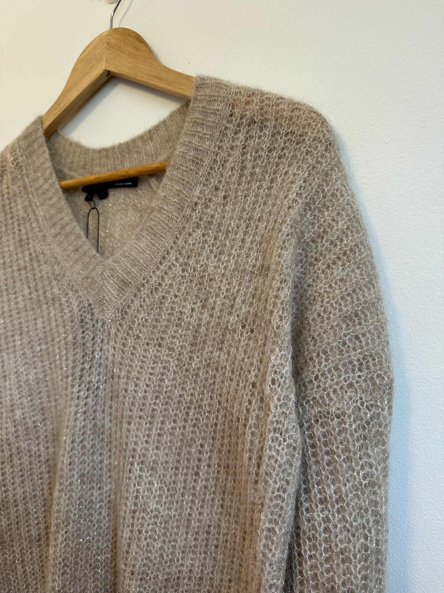 NWT 360 Sweater Sparkle Gold Metallic Alpaca Blend V-Neck | Size XS