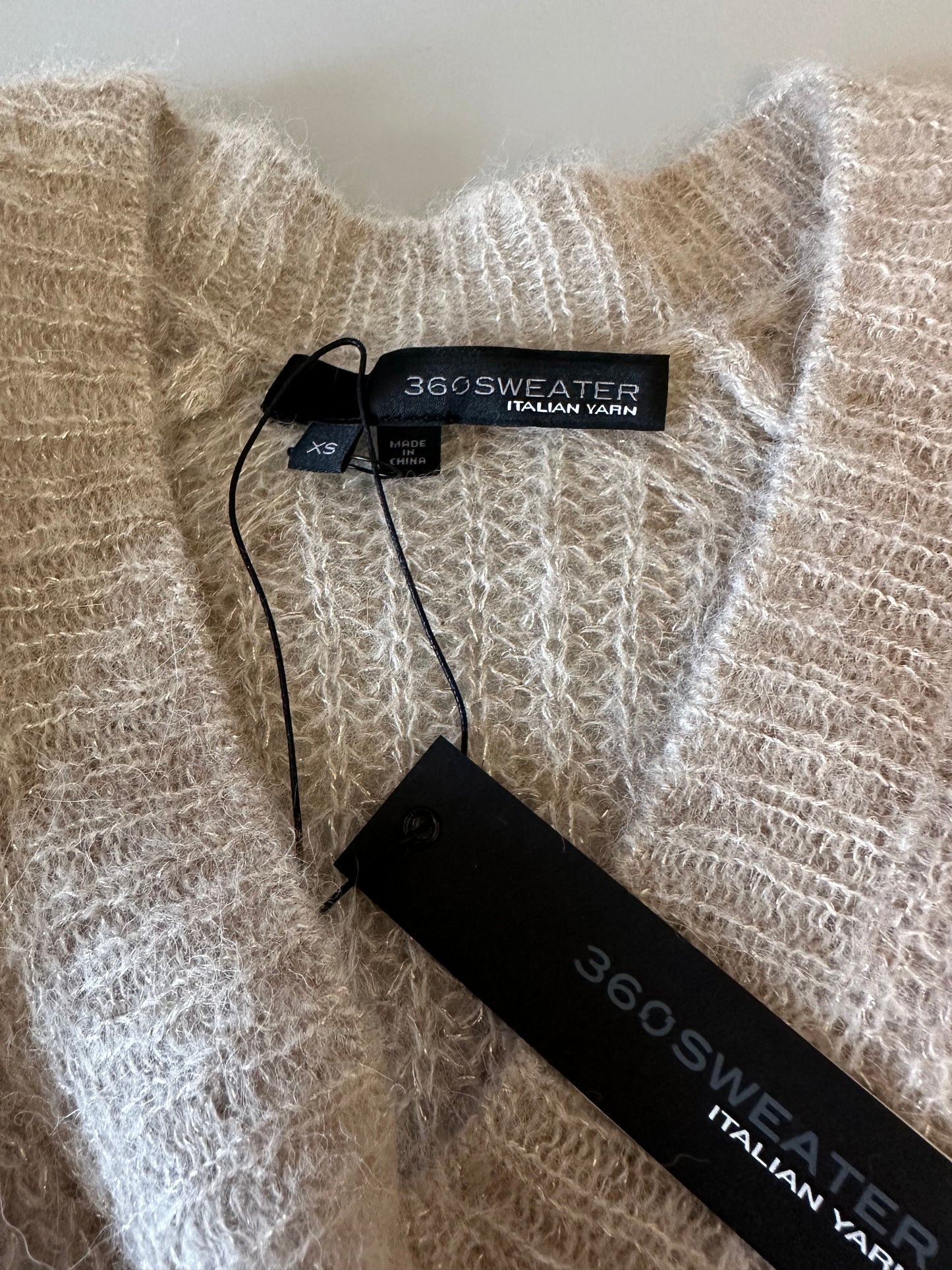 NWT 360 Sweater Sparkle Gold Metallic Alpaca Blend V-Neck | Size XS