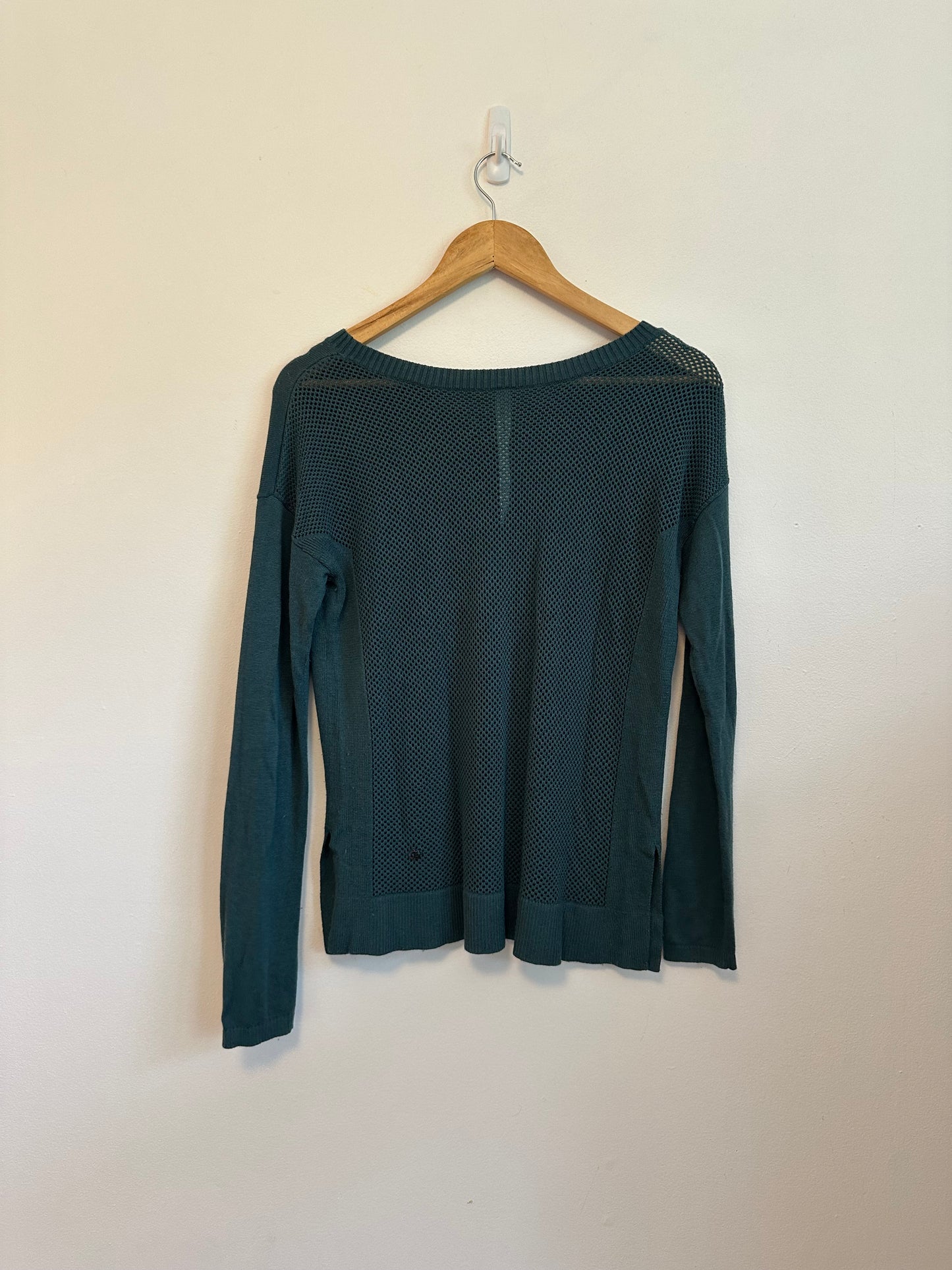 Lululemon Teal Green Mesh Back Cashmere Blend Knit Sweater | Size 2