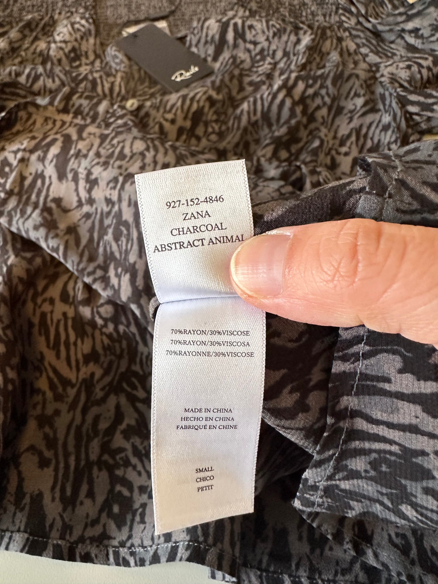 Rails NWT Zana Mini Dress in Abstract Charcoal Animal Print | Size Small