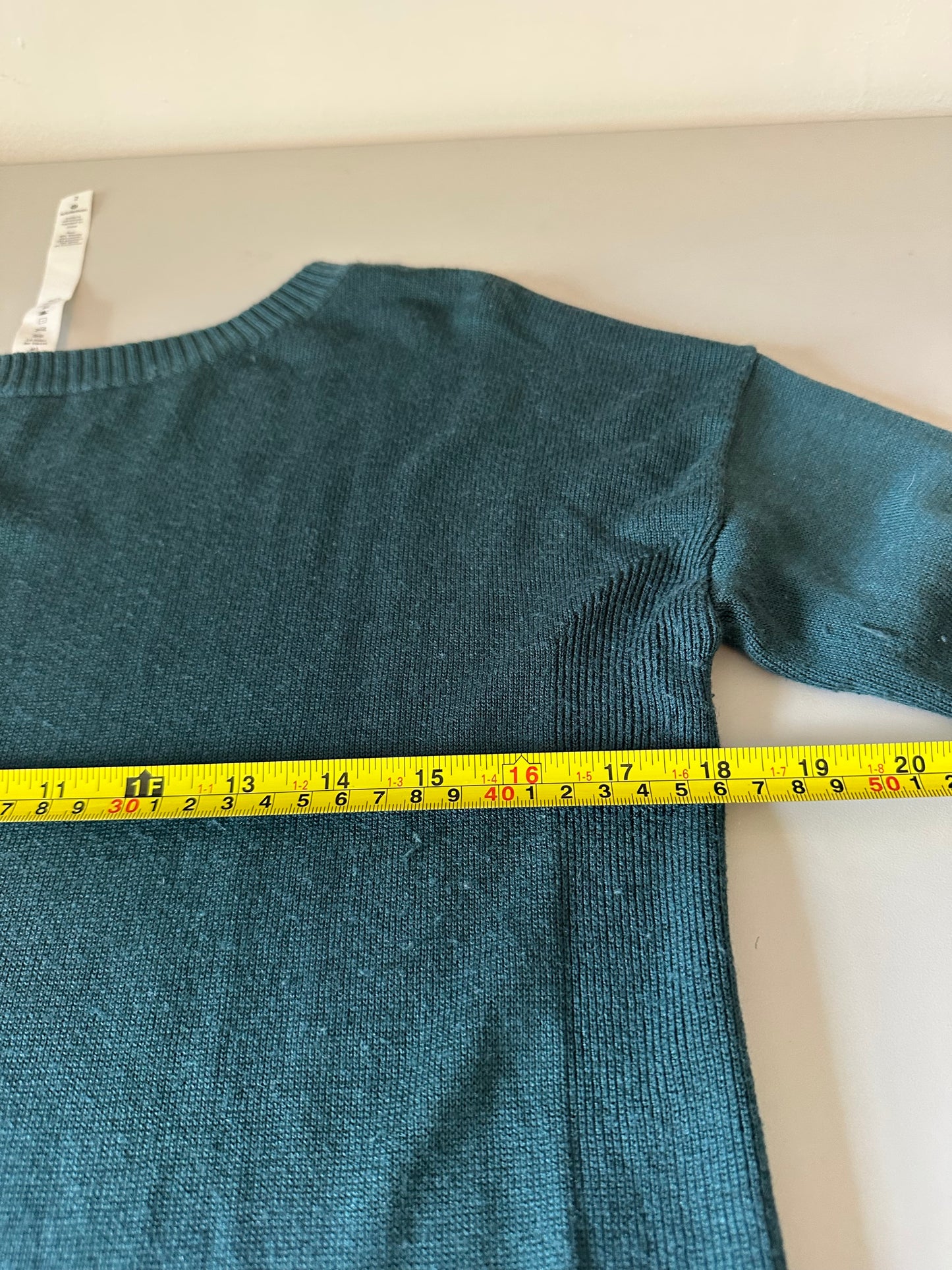 Lululemon Teal Green Mesh Back Cashmere Blend Knit Sweater | Size 2