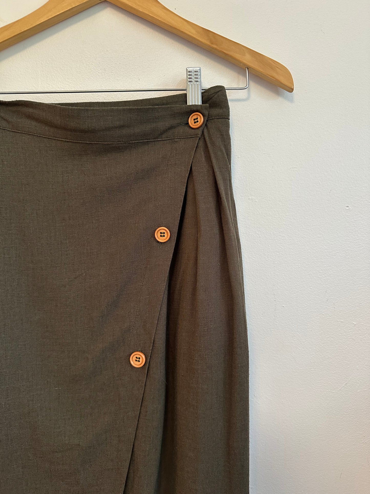 Chartou Linen Elastic Back Buttoned Swing Midi A-Line Skirt | Size XS