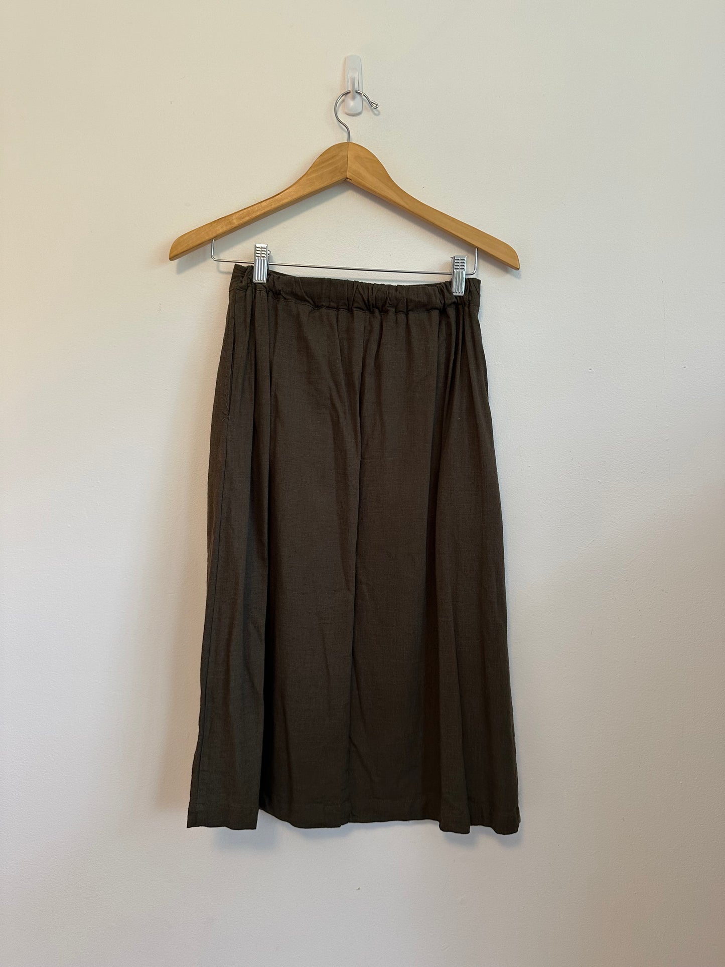 Chartou Linen Elastic Back Buttoned Swing Midi A-Line Skirt | Size XS