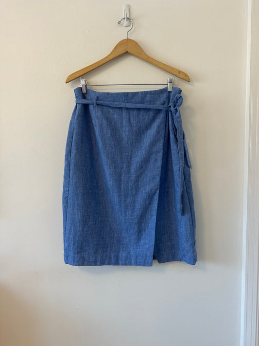 Banana Republic Blue Linen Blend Wrap Skirt | Size 12P