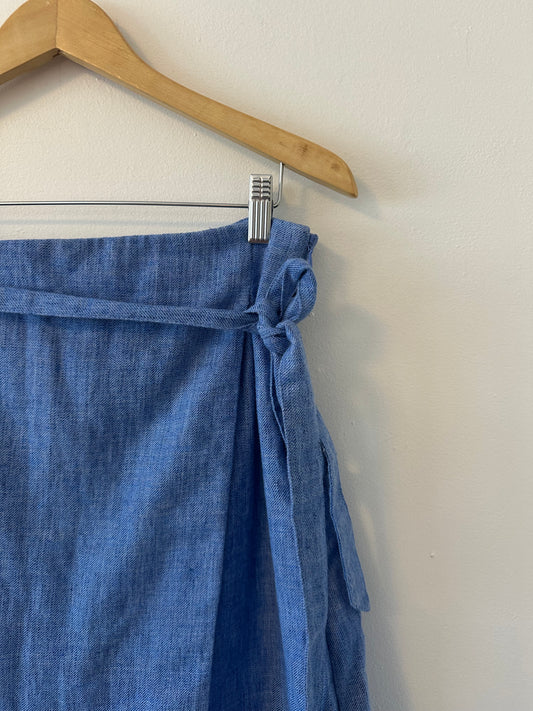 Banana Republic Blue Linen Blend Wrap Skirt | Size 12P