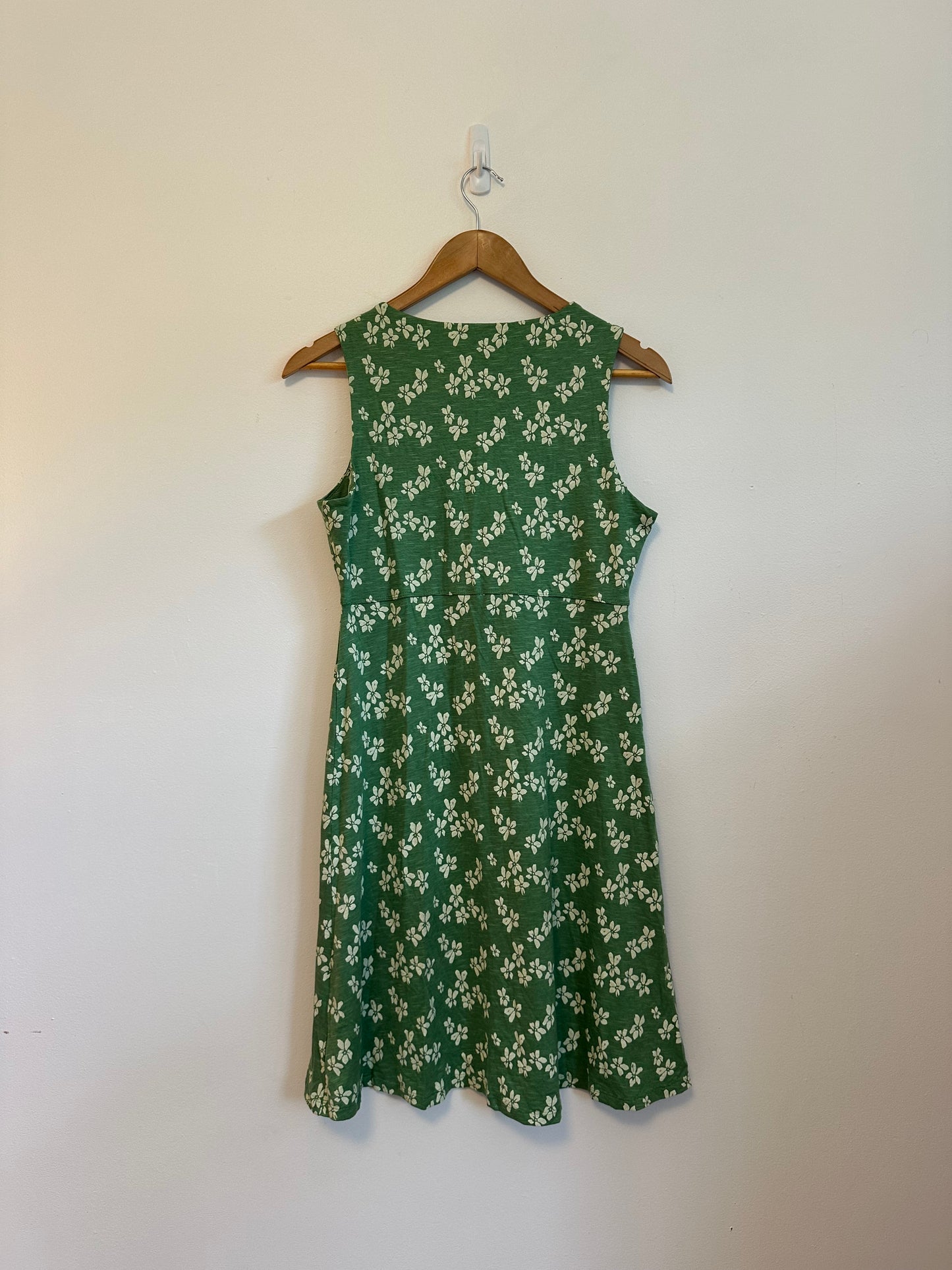Toad&Co Green and White Floral V-Neck Sleeveless A-Line Dress | Size Small