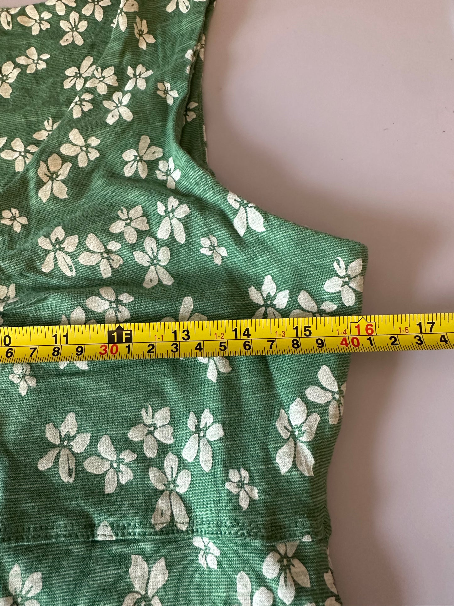 Toad&Co Green and White Floral V-Neck Sleeveless A-Line Dress | Size Small