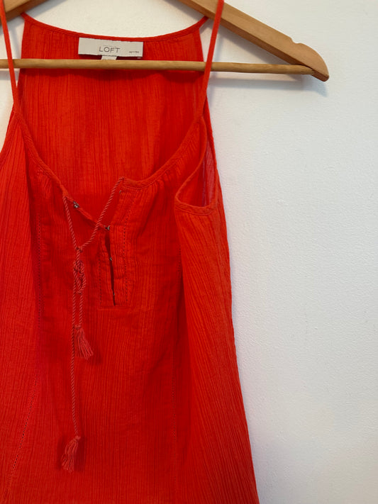 Loft Cotton Gauze Lace Up Tassel Tank Top in Orange | Size XSP