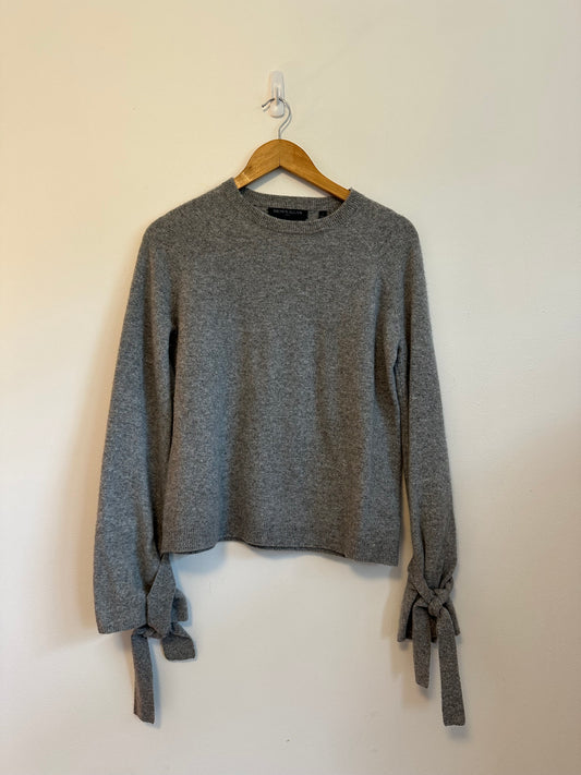 Brown Allan Grey Merino Wool Yak Blend Tie Cuff Crewneck Sweater | Size Small