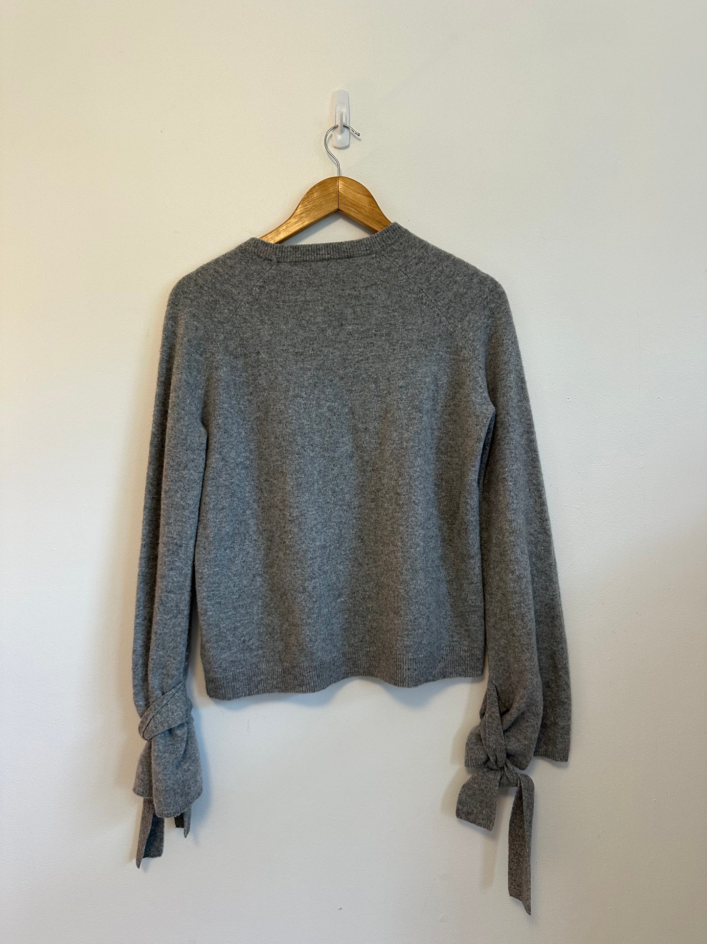 Brown Allan Grey Merino Wool Yak Blend Tie Cuff Crewneck Sweater | Size Small