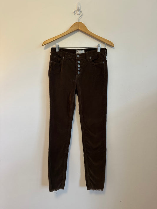 Free People Brown High Rise Button Fly Skinny Corduroy Pants | Size 25