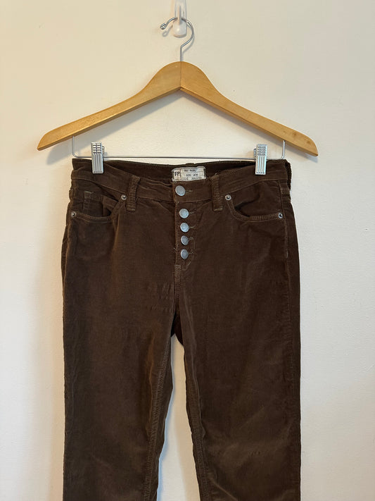 Free People Brown High Rise Button Fly Skinny Corduroy Pants | Size 25