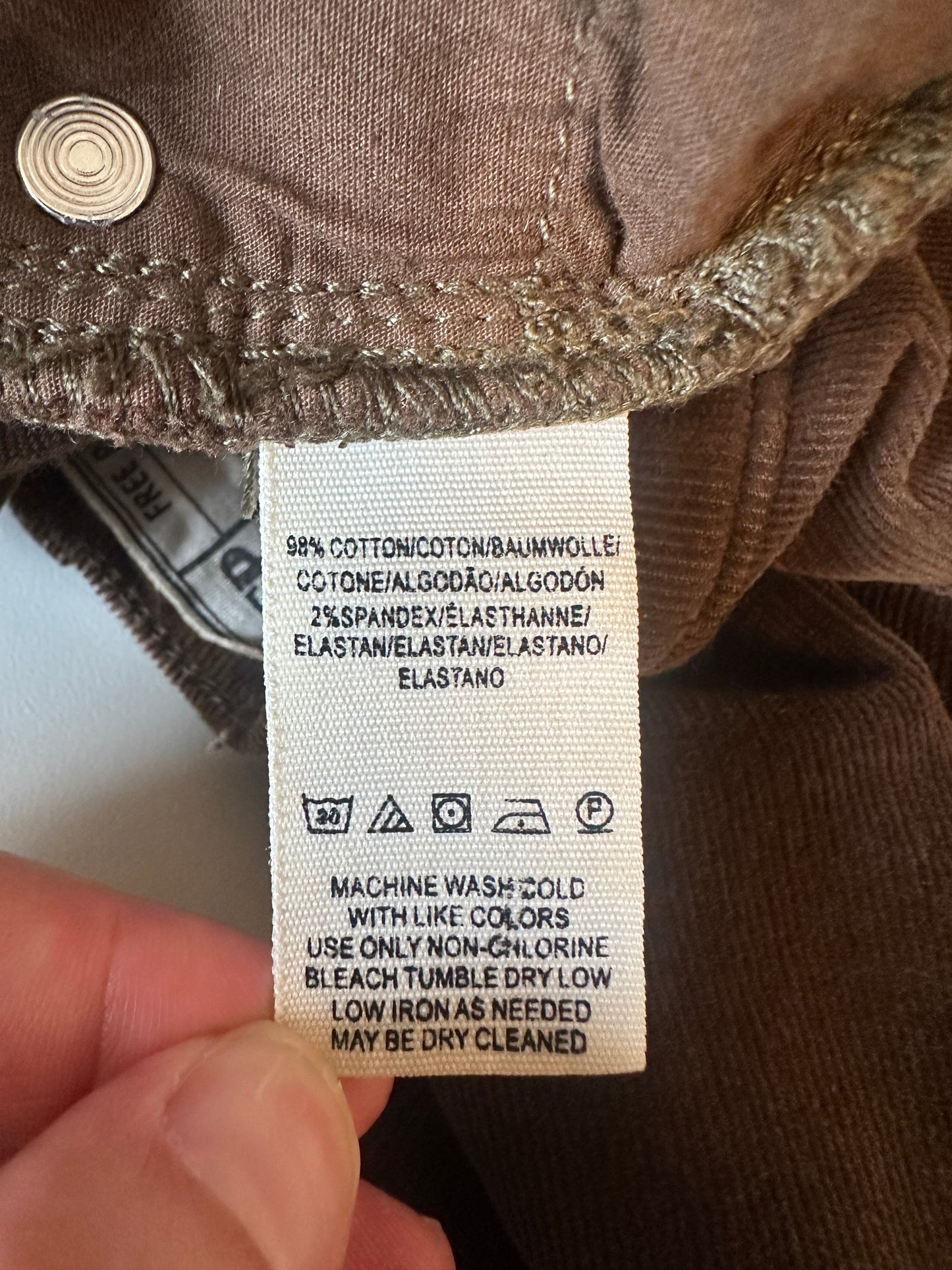 Free People Brown High Rise Button Fly Skinny Corduroy Pants | Size 25