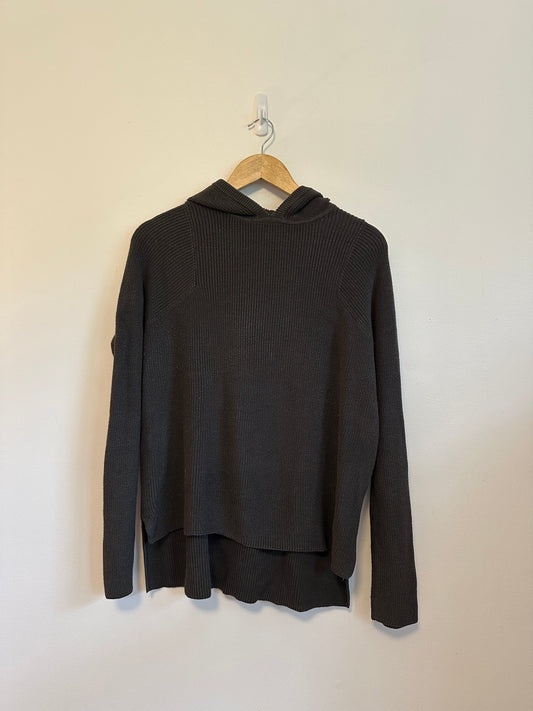 Athleta Dark Gray Pima Cotton Silk Blend Ribbed Hooded Sweater | Size XS
