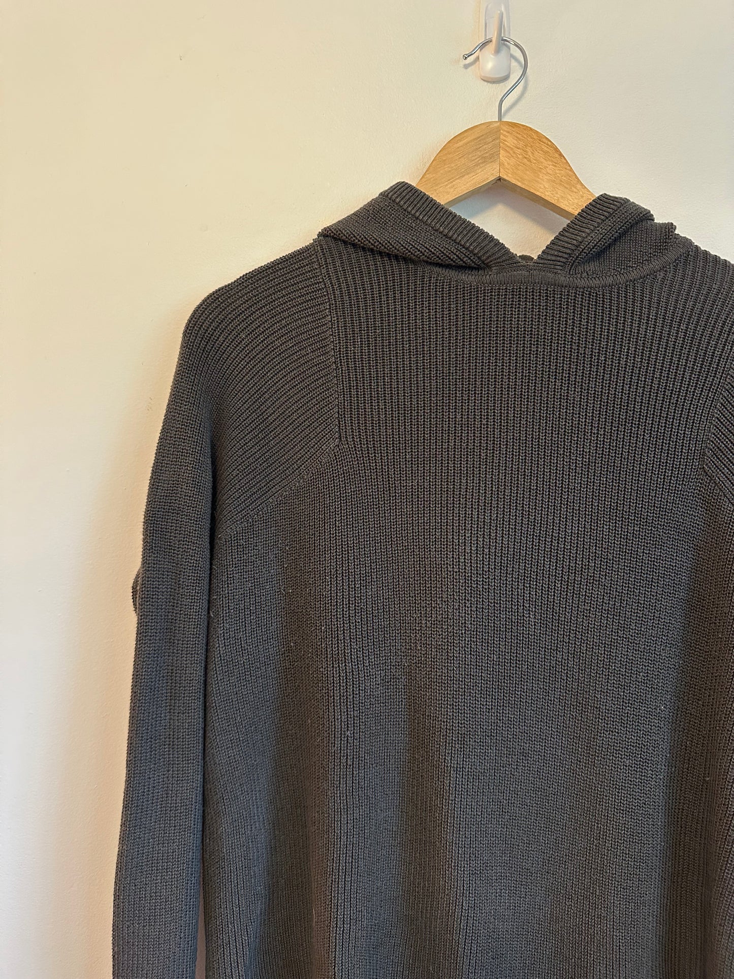 Athleta Dark Gray Pima Cotton Silk Blend Ribbed Hooded Sweater | Size XS