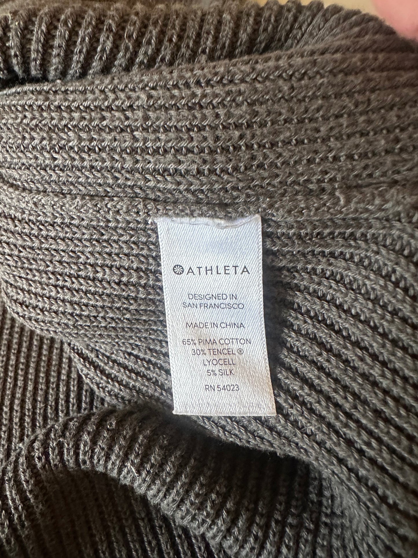 Athleta Dark Gray Pima Cotton Silk Blend Ribbed Hooded Sweater | Size XS