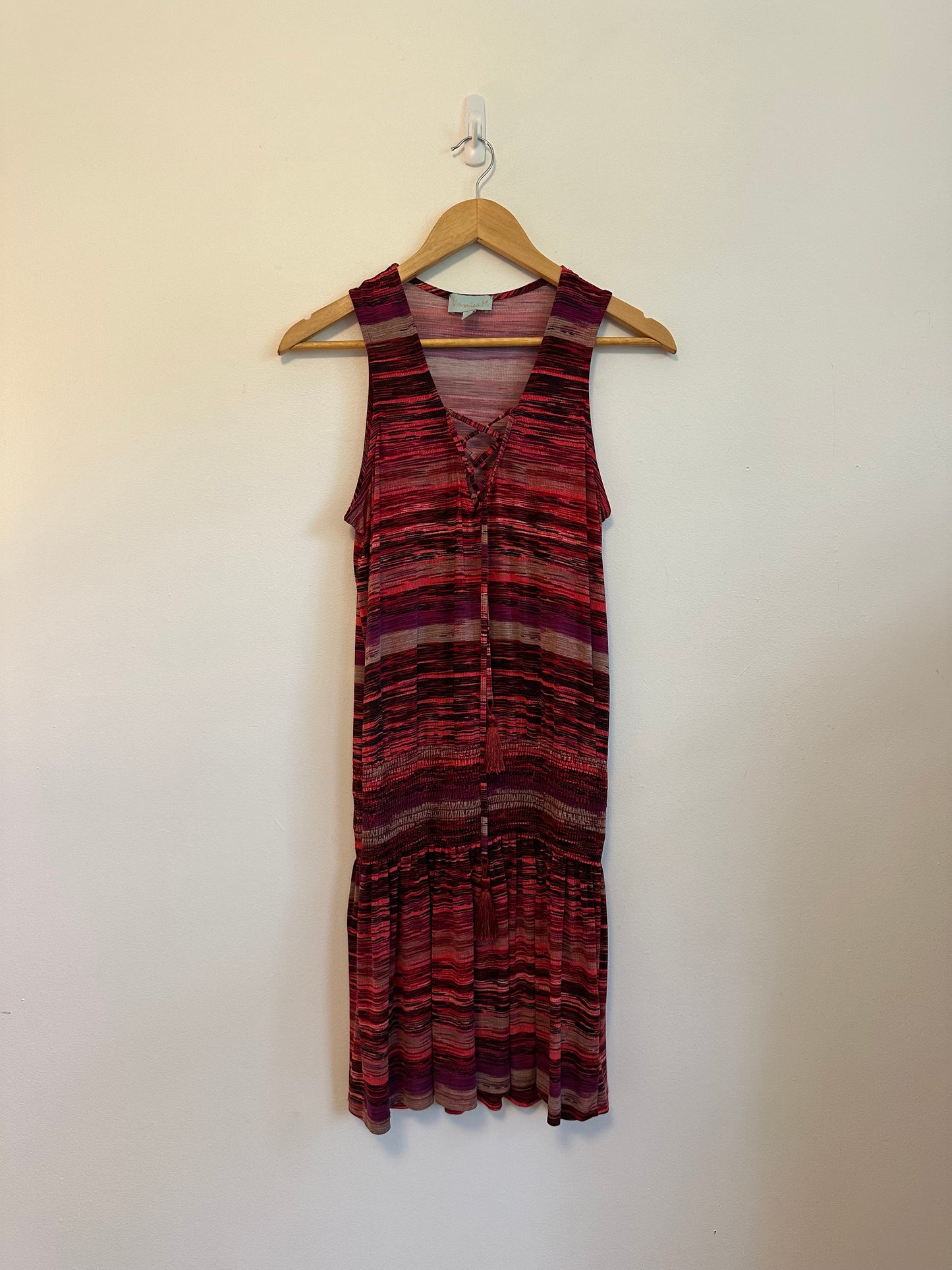 Veronica M Red and Purple Space Dye Lace Up Smocked Dress | Size Small