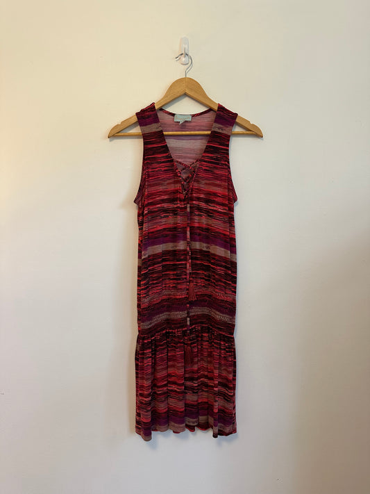 Veronica M Red and Purple Space Dye Lace Up Smocked Dress | Size Small