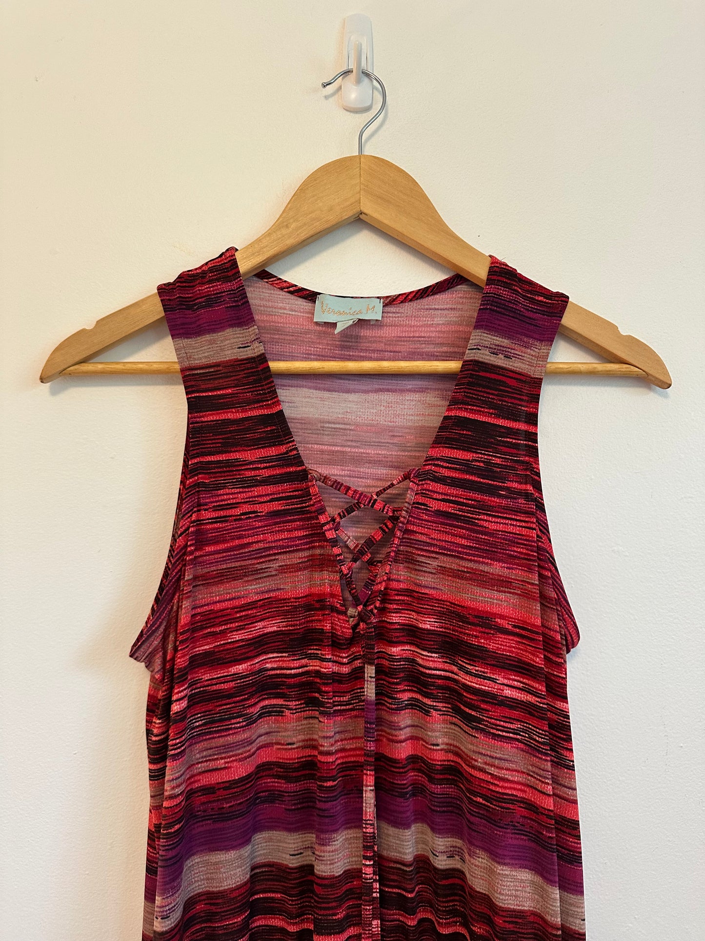 Veronica M Red and Purple Space Dye Lace Up Smocked Dress | Size Small