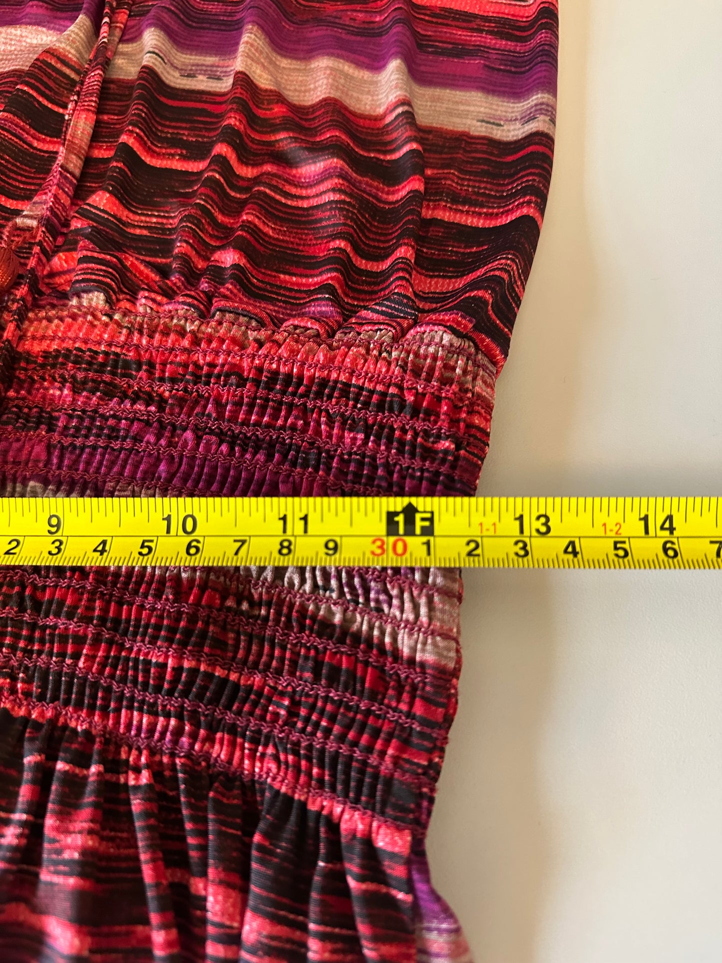 Veronica M Red and Purple Space Dye Lace Up Smocked Dress | Size Small