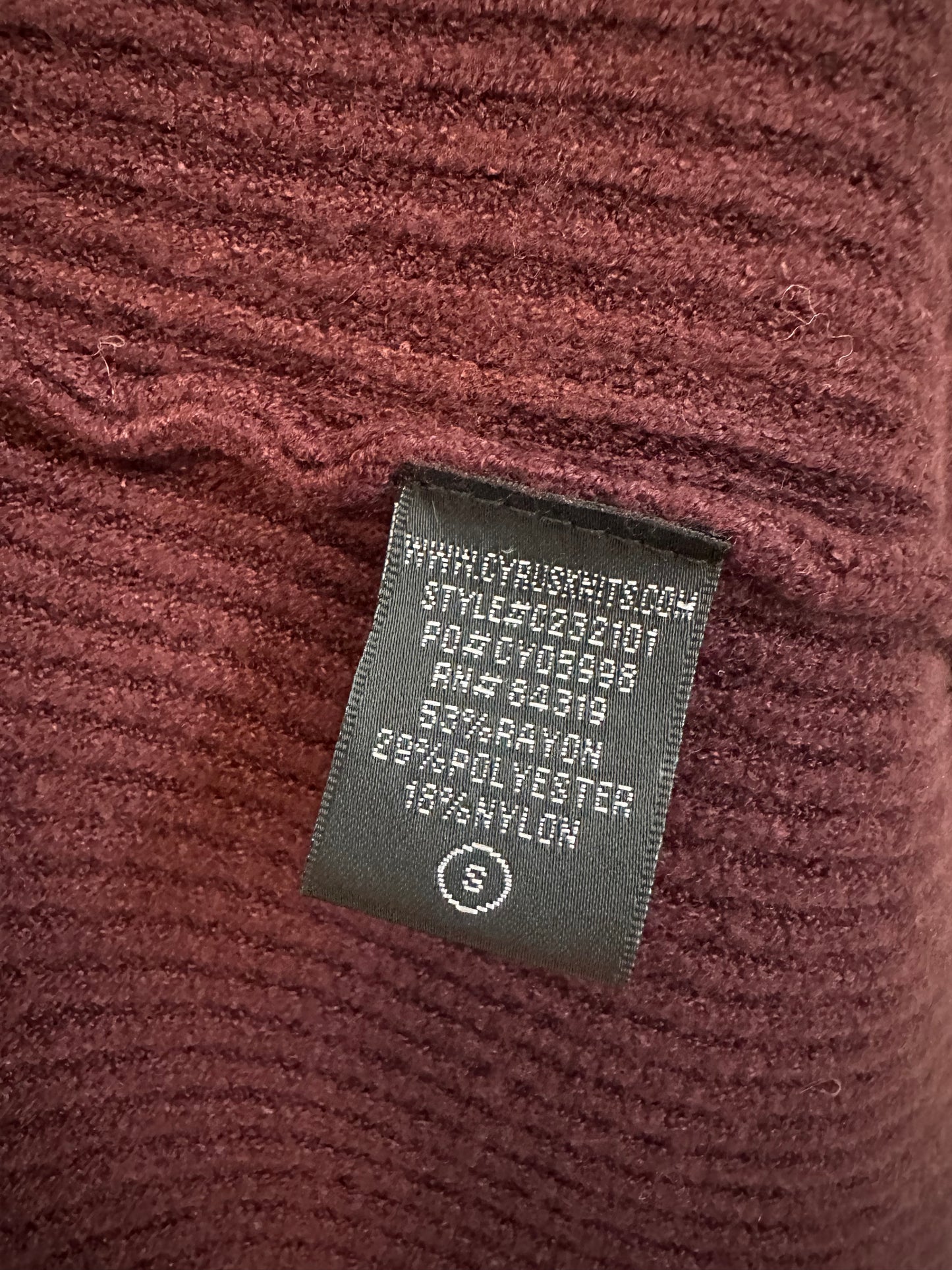 Cyrus Burgundy Ribbed Hooded Open Front Longline Cardigan Sweater | Size Small