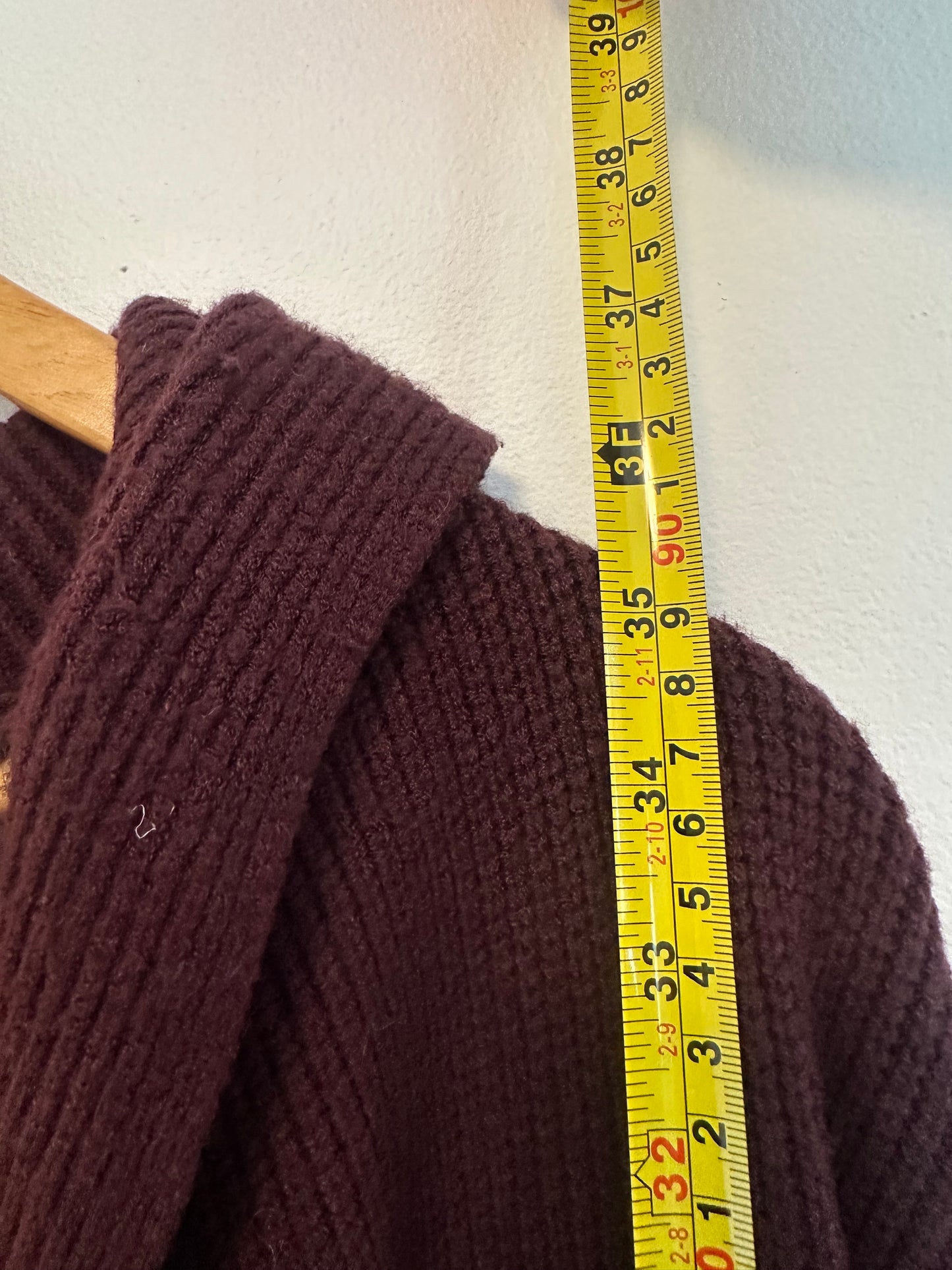 Cyrus Burgundy Ribbed Hooded Open Front Longline Cardigan Sweater | Size Small