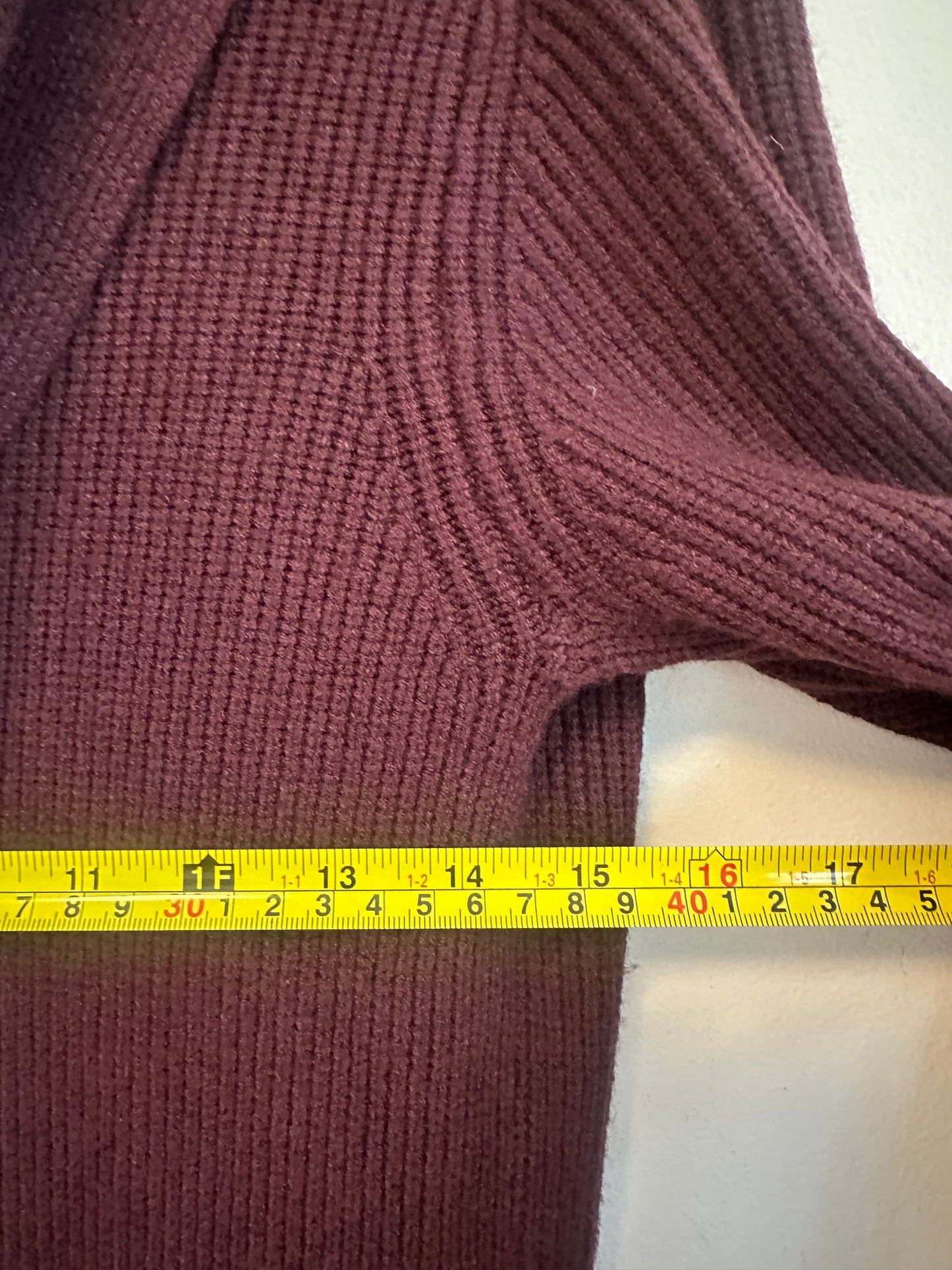Cyrus Burgundy Ribbed Hooded Open Front Longline Cardigan Sweater | Size Small