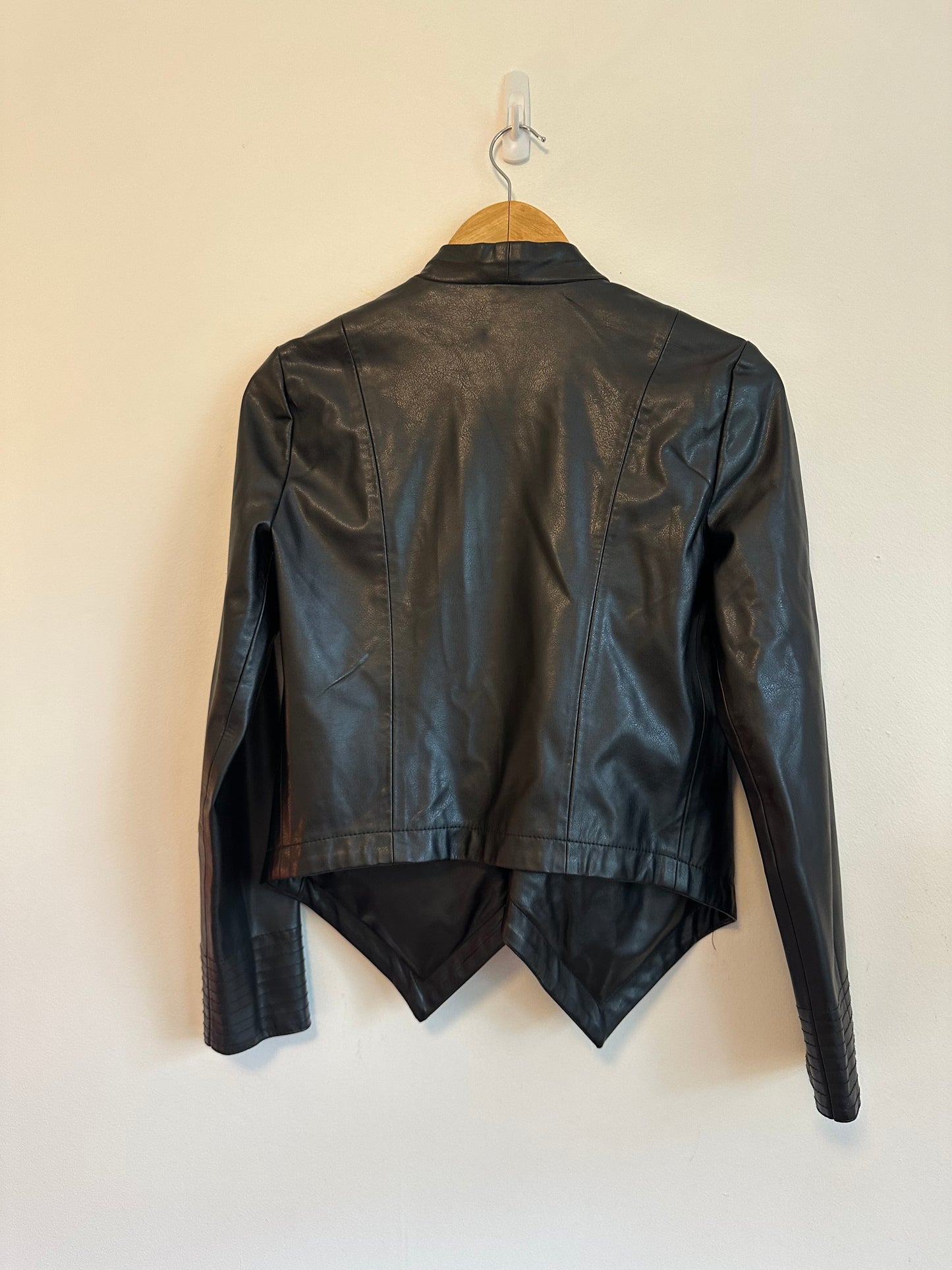 Jack by BB Dakota Black Faux Leather Draped Open Front Moto Jacket | Size XS