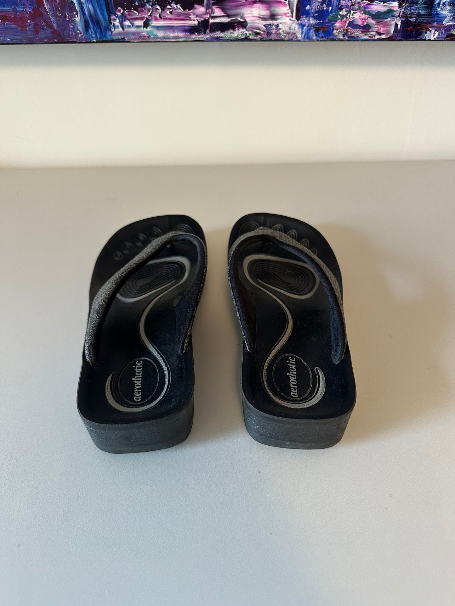 Aerothotic Orthotic Flip Flop Sandals in Black and Grey Arch | Size 36 US 6