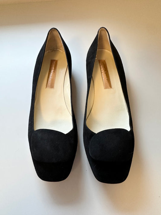 Rupert Sanderson Black Suede Rounded Toe Shoes | Size 38.5