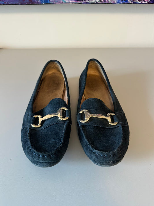 Aerosoles Seeker Navy Blue Suede Horsebit Driving Flat Loafers | Size 6.5
