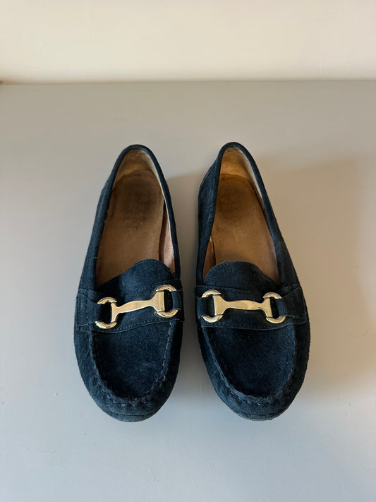 Aerosoles Seeker Navy Blue Suede Horsebit Driving Flat Loafers | Size 6.5