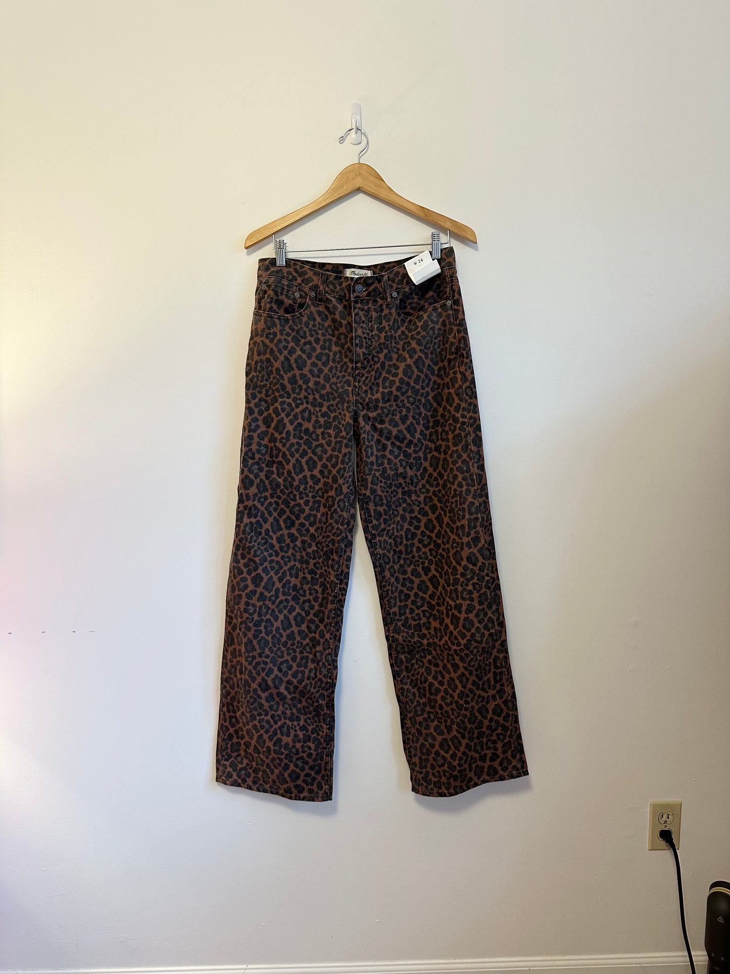 Madewell NWT Low Slung Baggy Jeans in Cotton Dark Coffee Leopard | Size 26
