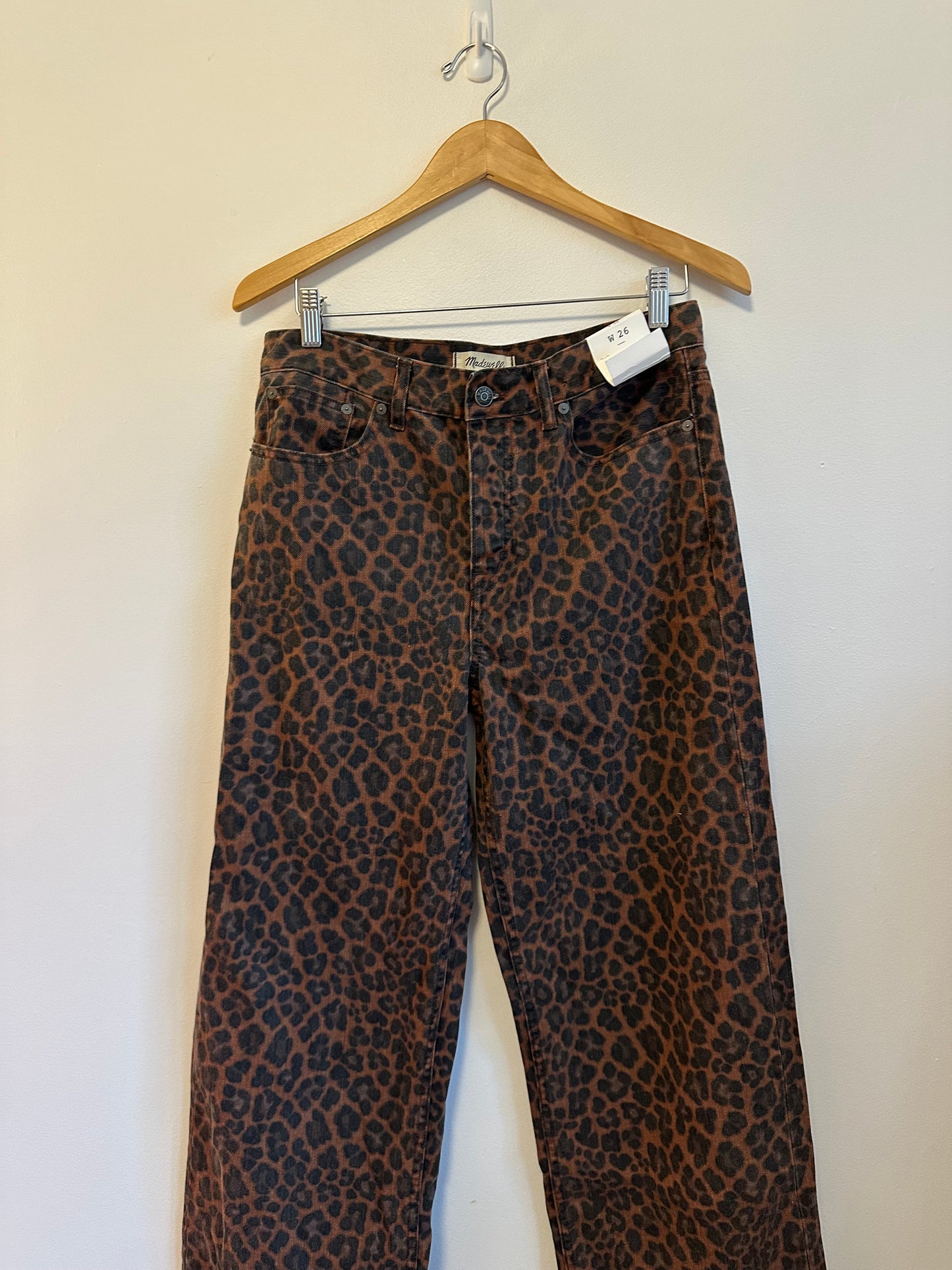 Madewell NWT Low Slung Baggy Jeans in Cotton Dark Coffee Leopard | Size 26