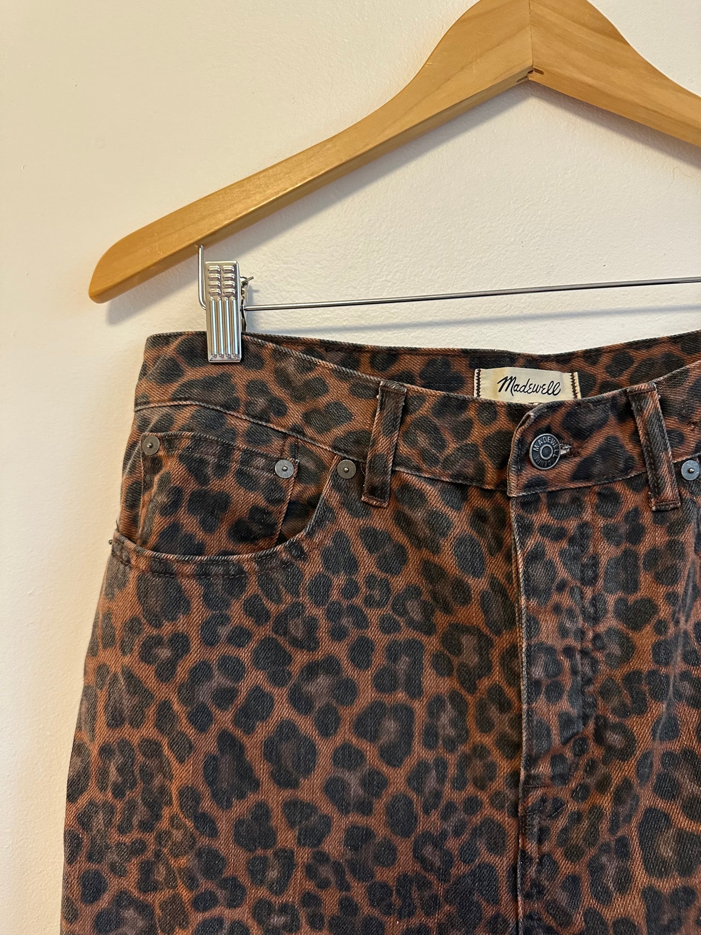 Madewell NWT Low Slung Baggy Jeans in Cotton Dark Coffee Leopard | Size 26