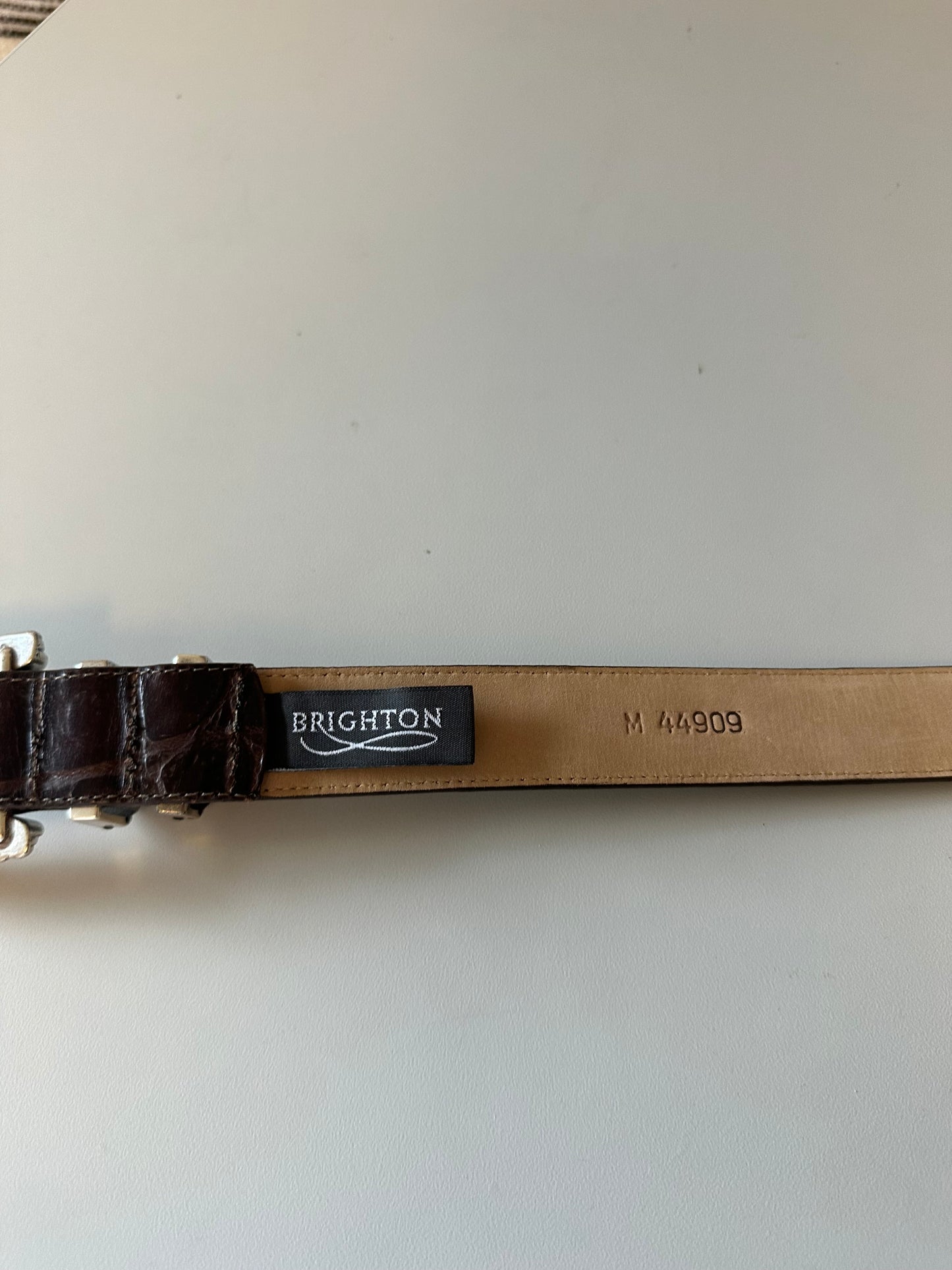 Brighton Brown Crocodile Embossed Leather Western Silver Buckle Belt | Size Medium
