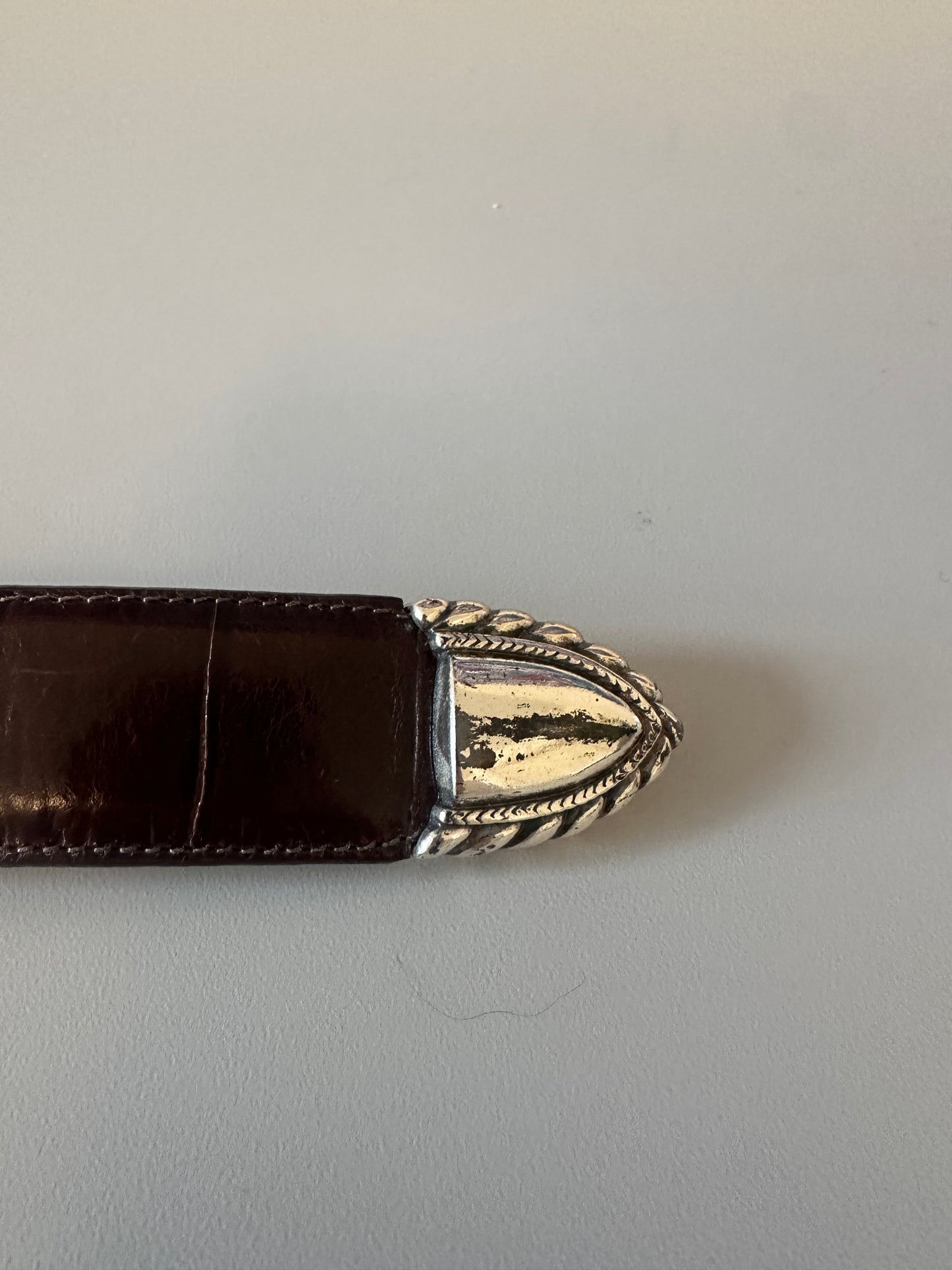 Brighton Brown Crocodile Embossed Leather Western Silver Buckle Belt | Size Medium