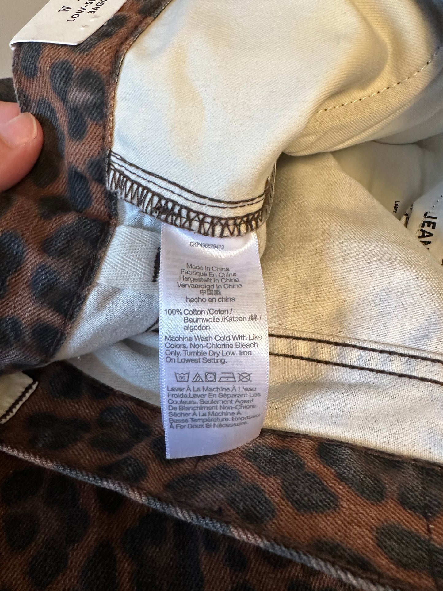 Madewell NWT Low Slung Baggy Jeans in Cotton Dark Coffee Leopard | Size 26
