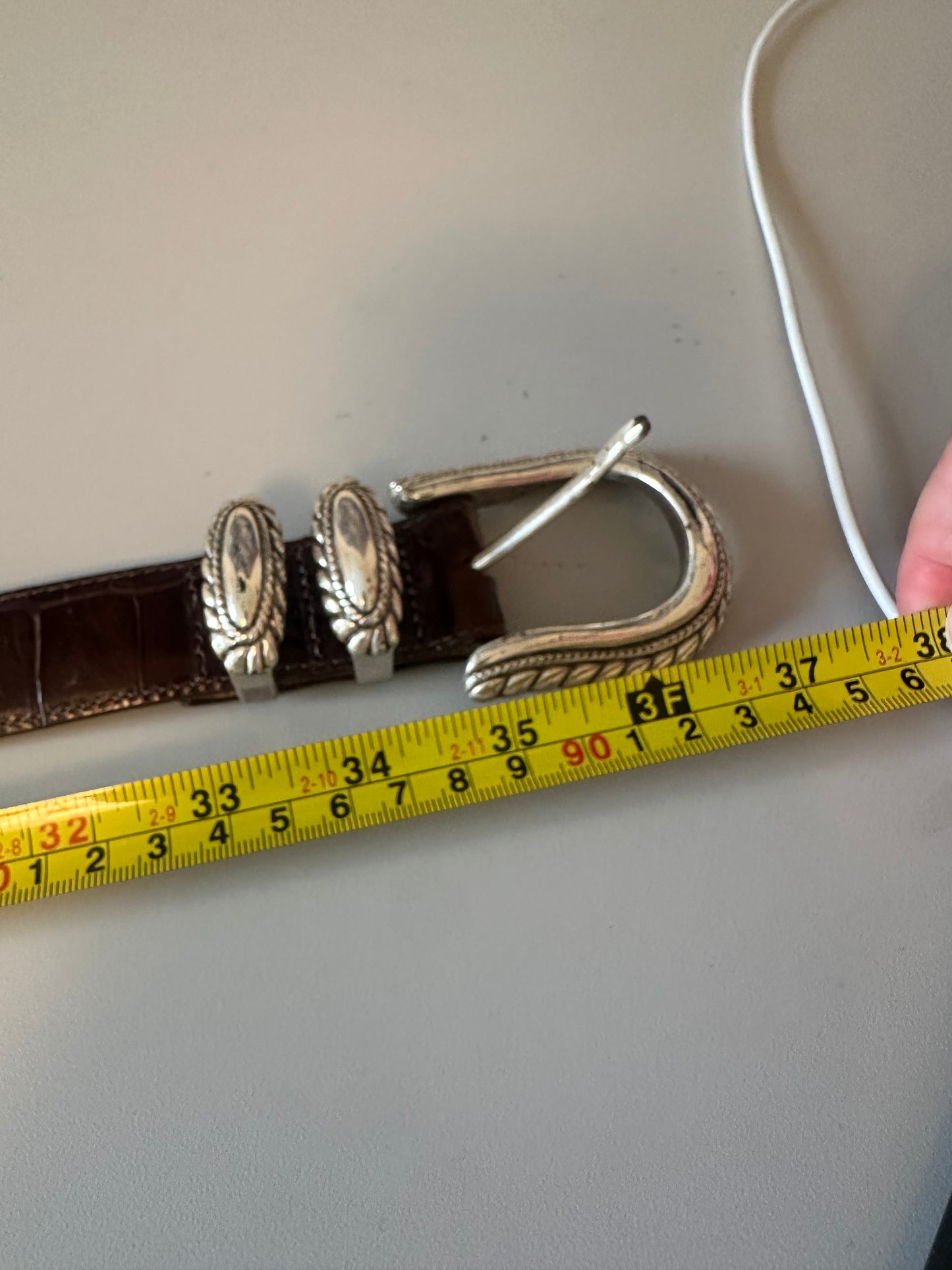 Brighton Brown Crocodile Embossed Leather Western Silver Buckle Belt | Size Medium